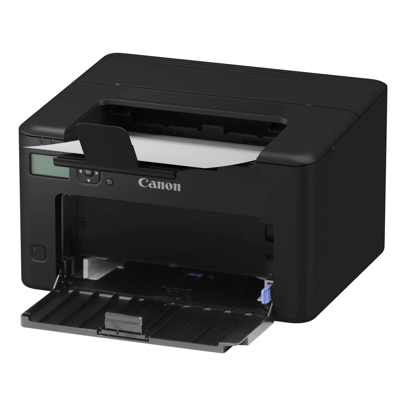 Canon LBP122dw avec bac d'alimentation papier ouvert montrant les guides bleus de format