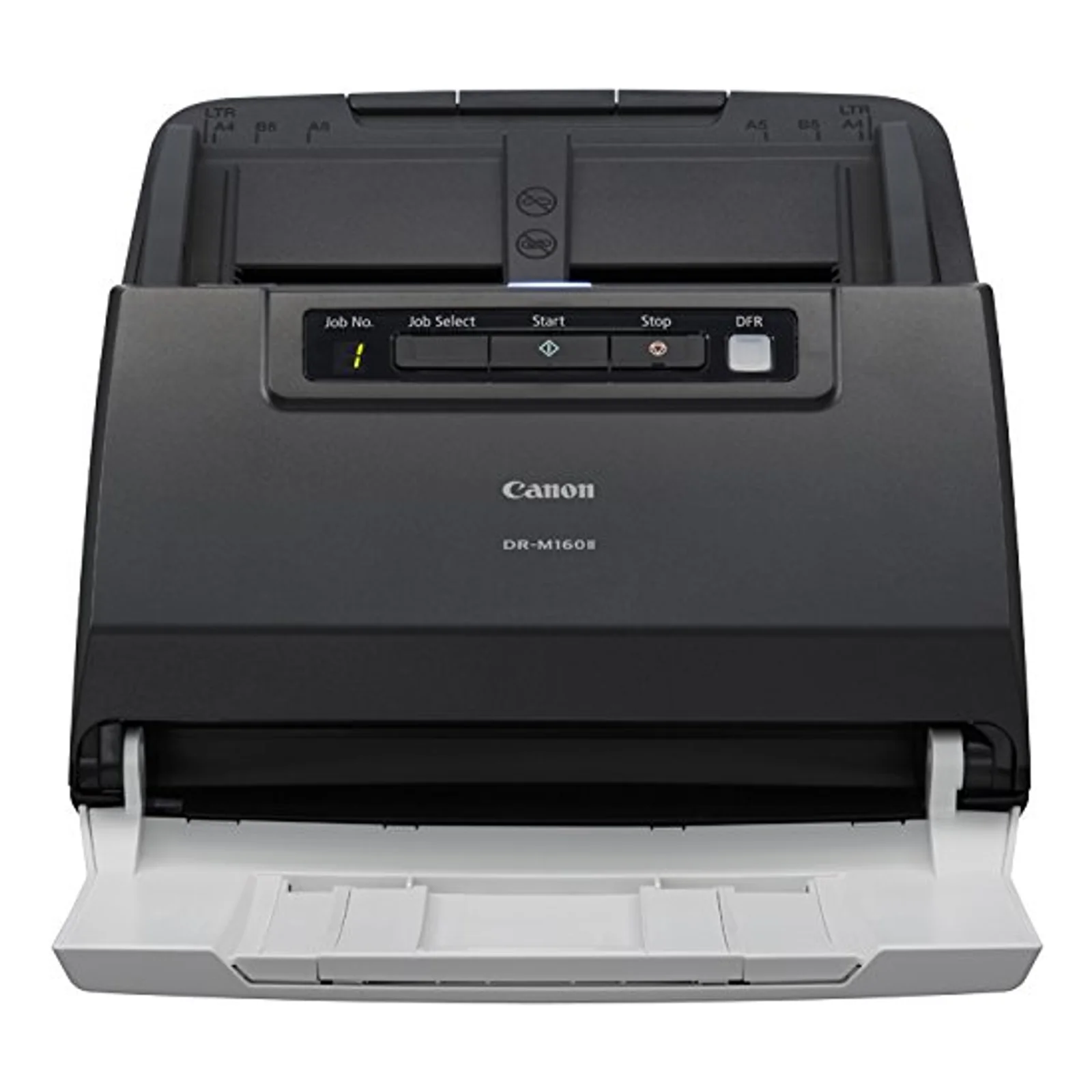 DR-M160II vu de face avec panneau de commande Job Select, Start, Stop et touche DFR