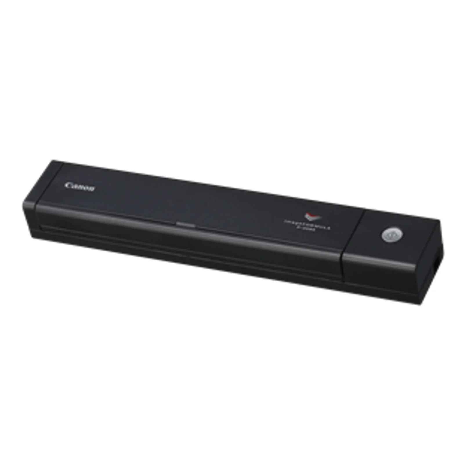 Scanner portable Canon P-208II en perspective trois quarts, format compact et fente d'entrée frontale visibles
