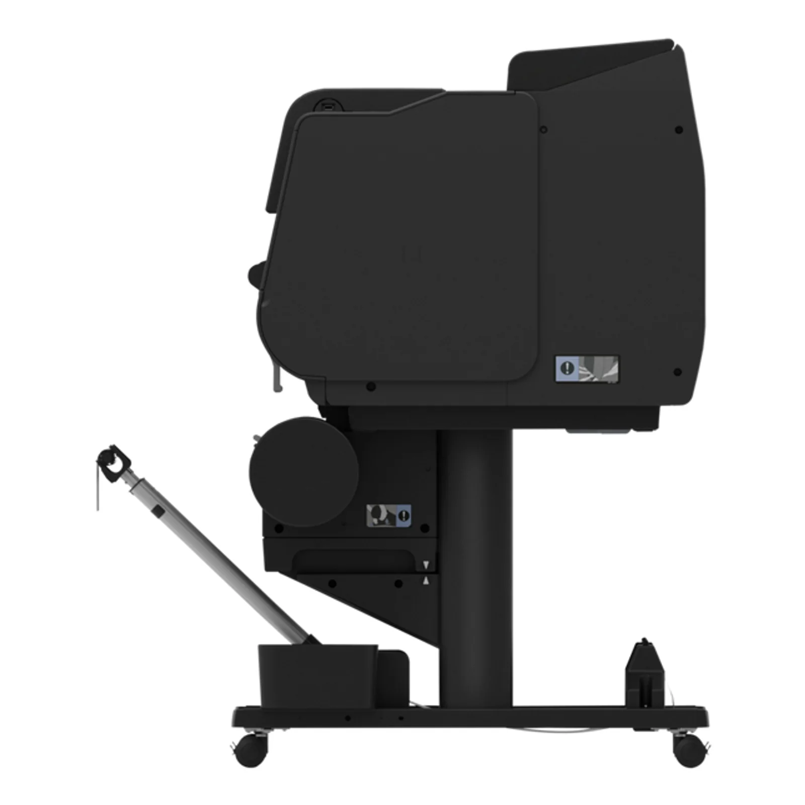 Profil latéral du Canon PRO-2600 montrant le rouleau émetteur et le pied stabilisateur