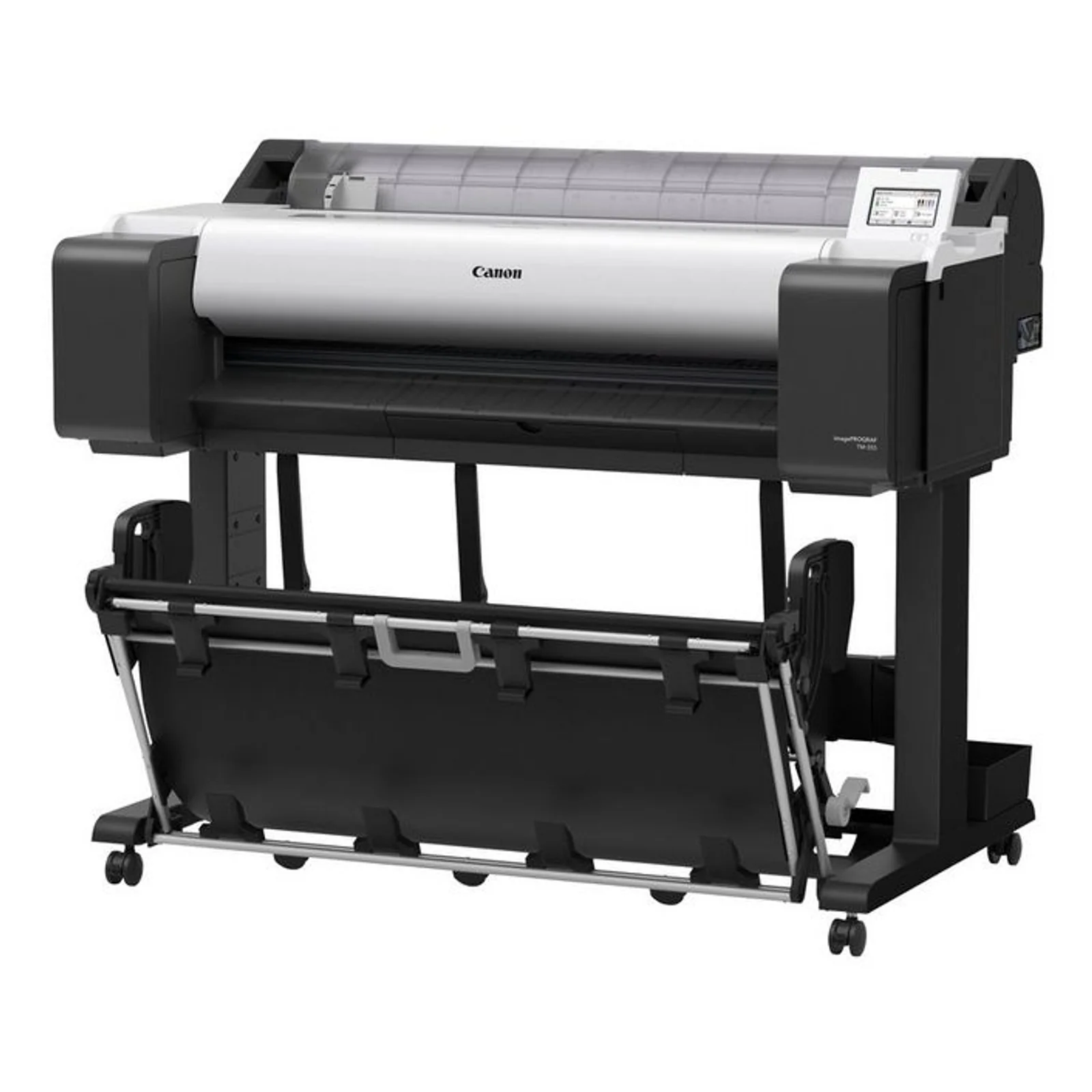 Imprimante grand format Canon TM-350 vue trois quarts avec rouleau papier monté