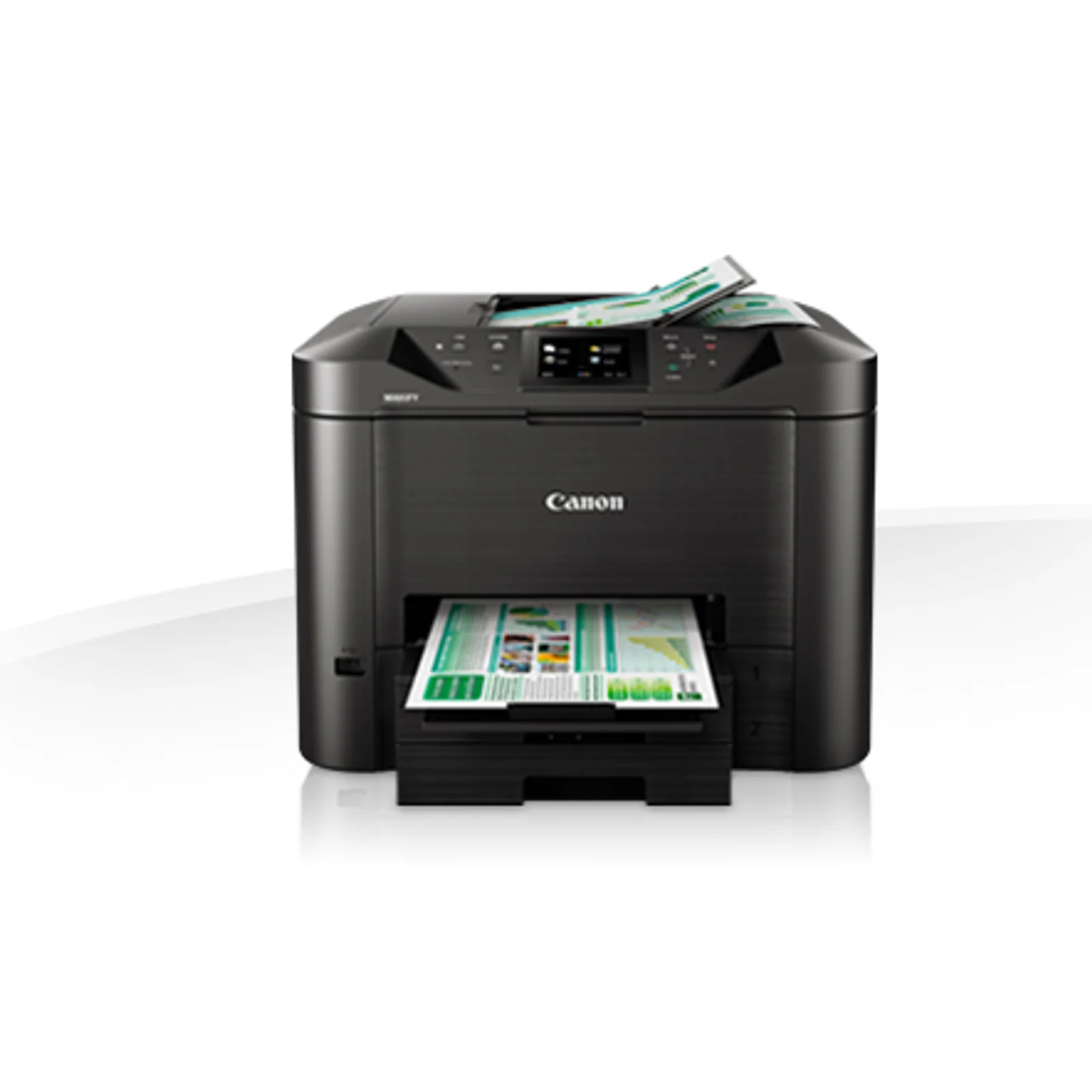 Canon MAXIFY MB5450 imprimant un document couleur sortie en plateau avec ADF chargé