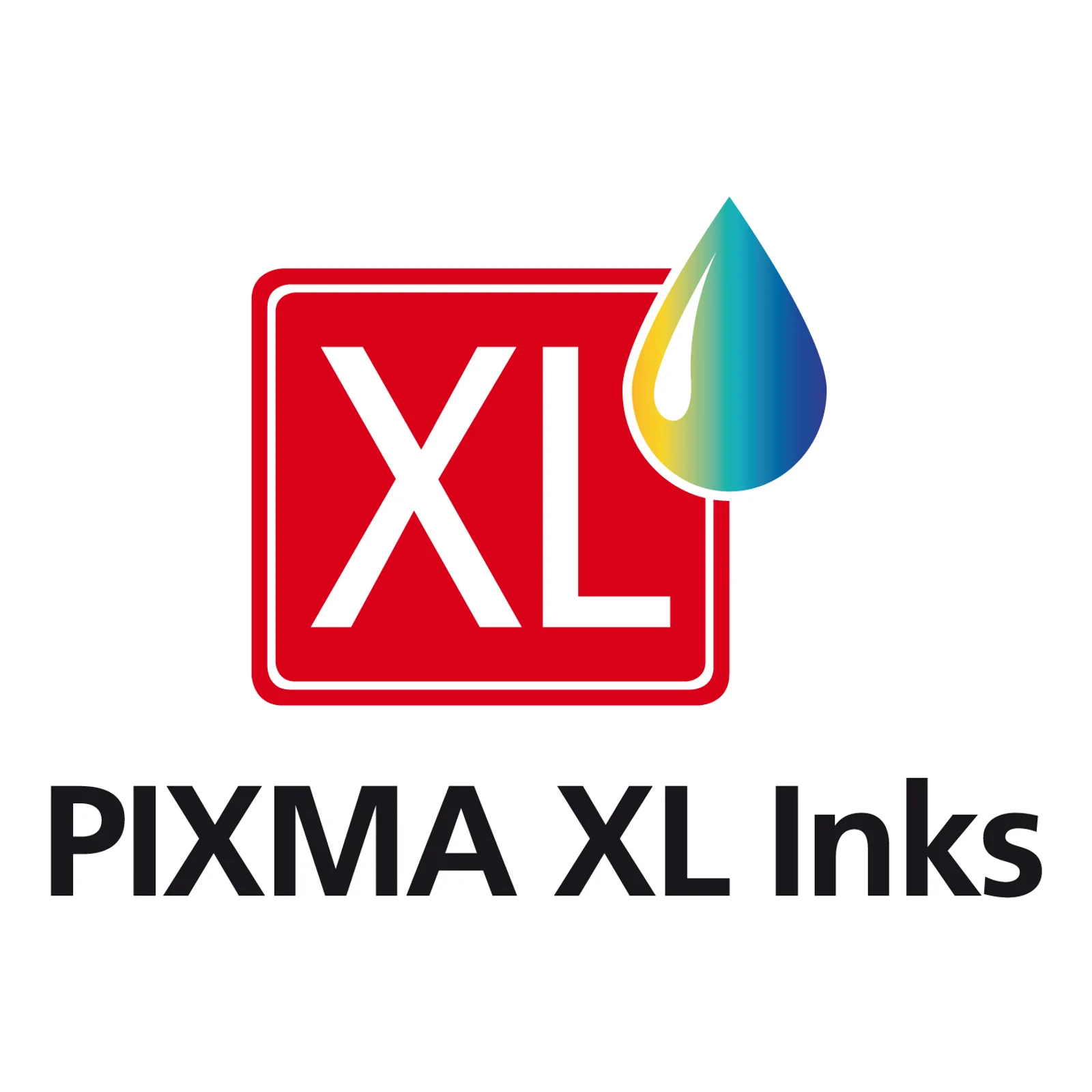 Logo PIXMA XL Inks Canon avec carré rouge XL et goutte d'encre multicolore