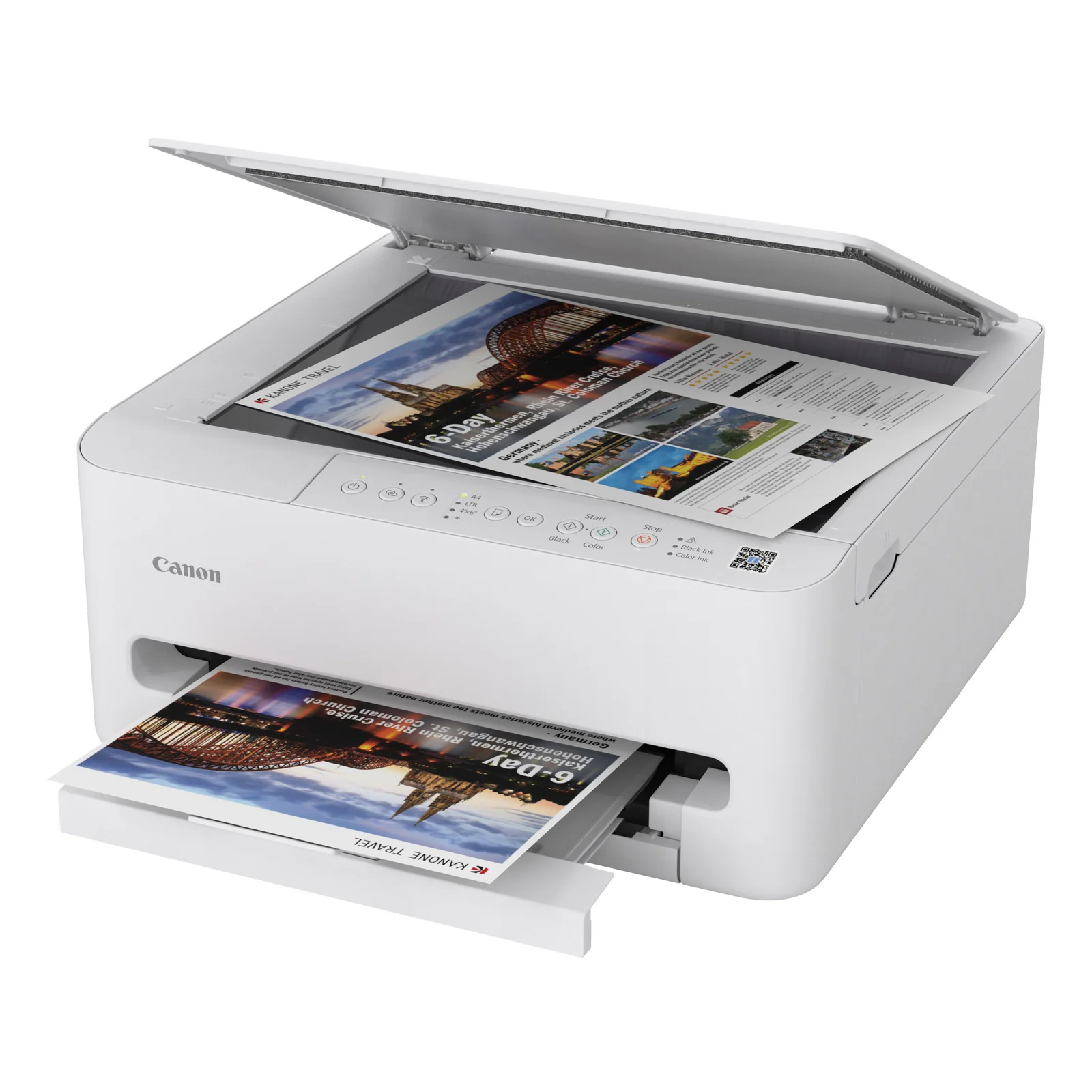 Canon PIXMA TS4150i avec capot scanner relevé et original photo en place