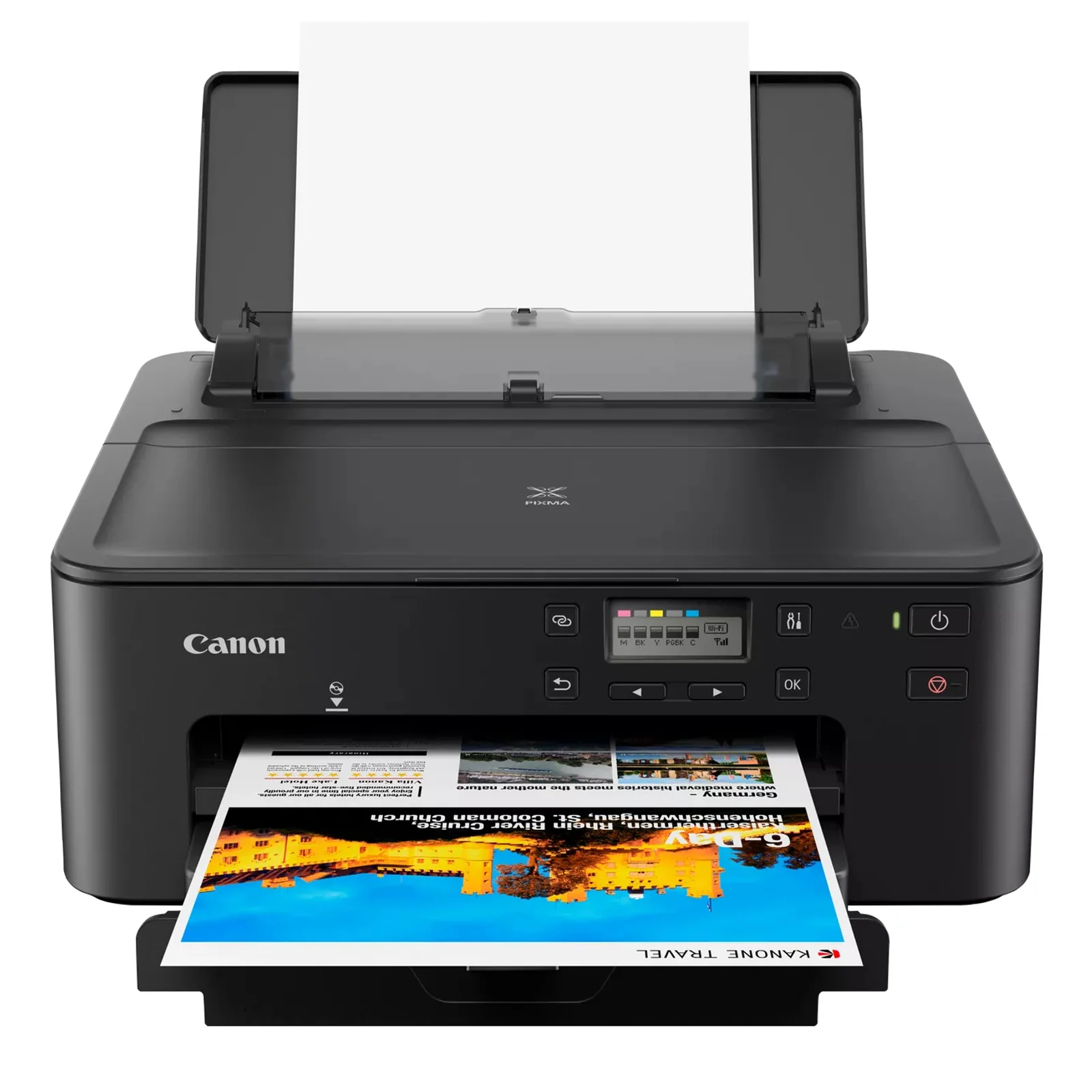 PIXMA TS705a imprimant un dépliant photo couleur de voyage en Allemagne sur papier A4