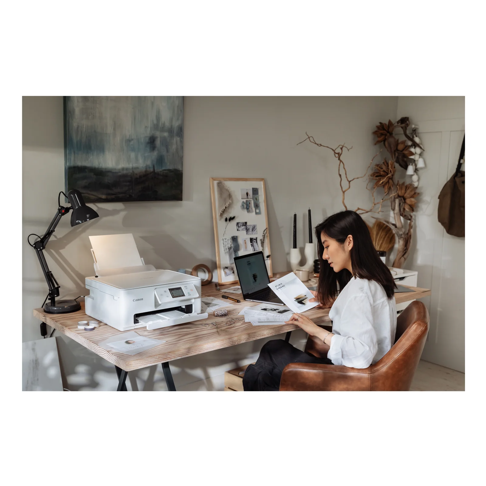 PIXMA TS7650i blanche vue latérale gauche profil compact bureau