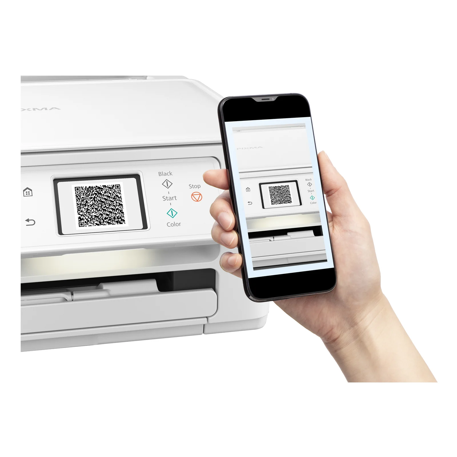 PIXMA TS7650i blanche vue de face panneau tactile LCD couleur en évidence