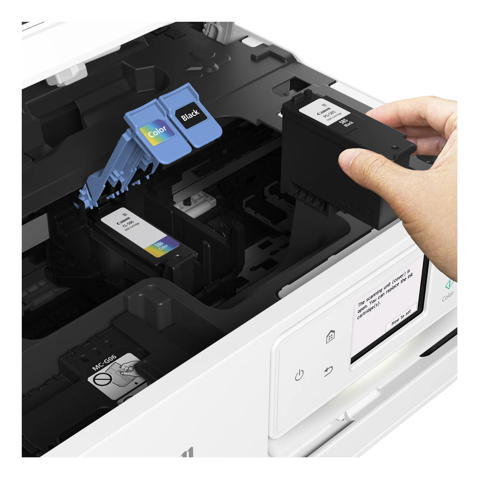 Imprimante Canon PIXMA TS7750i posée sur bureau bois