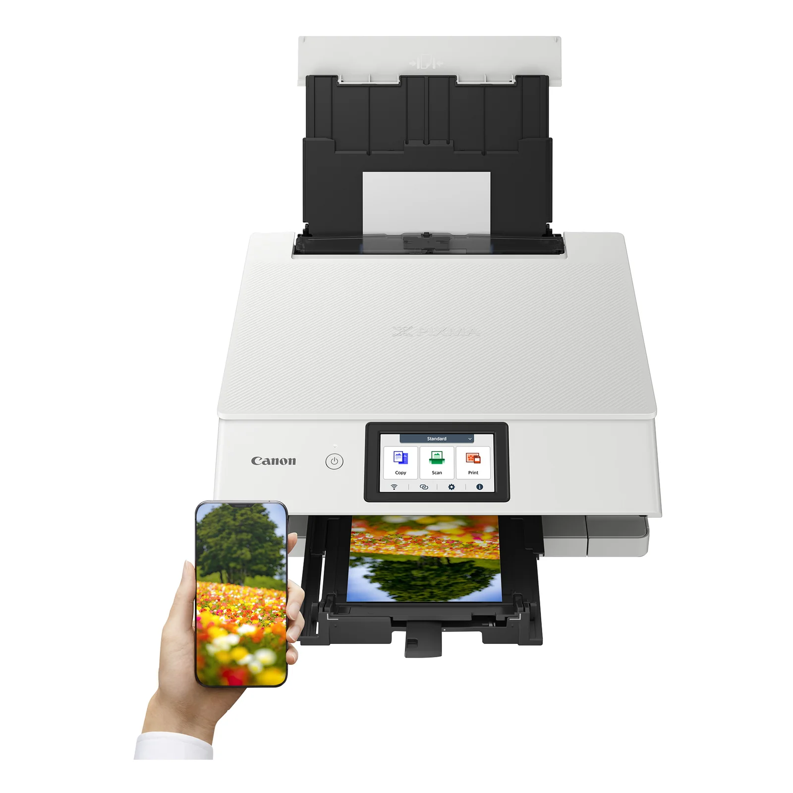 PIXMA TS8751 imprimant une photo de paysage envoyée depuis un smartphone