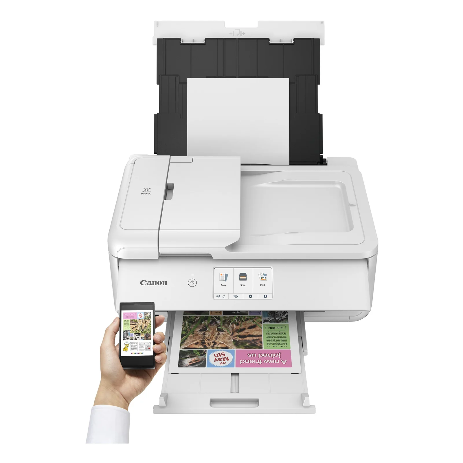 Canon PIXMA TS9551Ca vue arrière avec bac d'alimentation papier ouvert