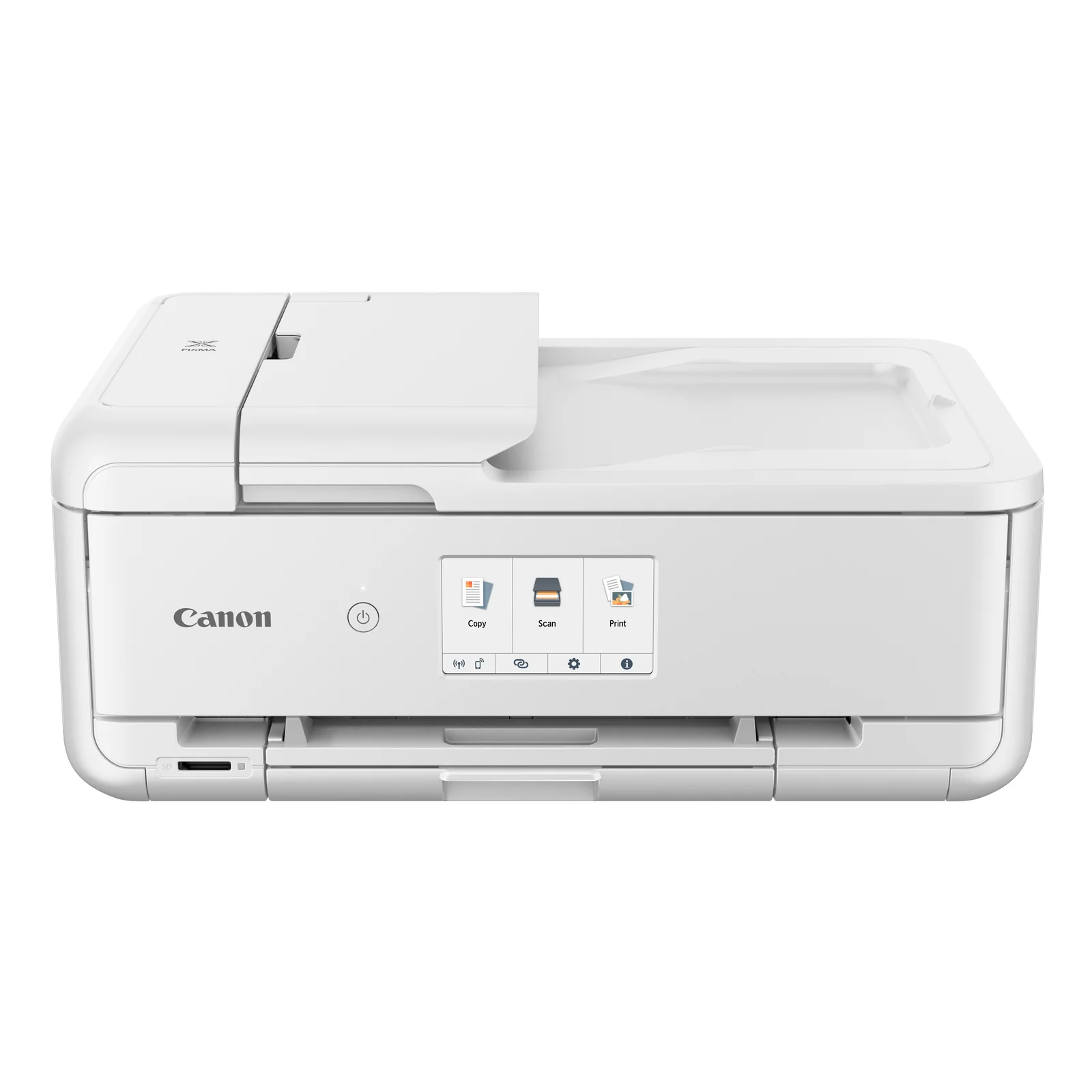 Canon PIXMA TS9551Ca vue de face fermé avec écran tactile allumé