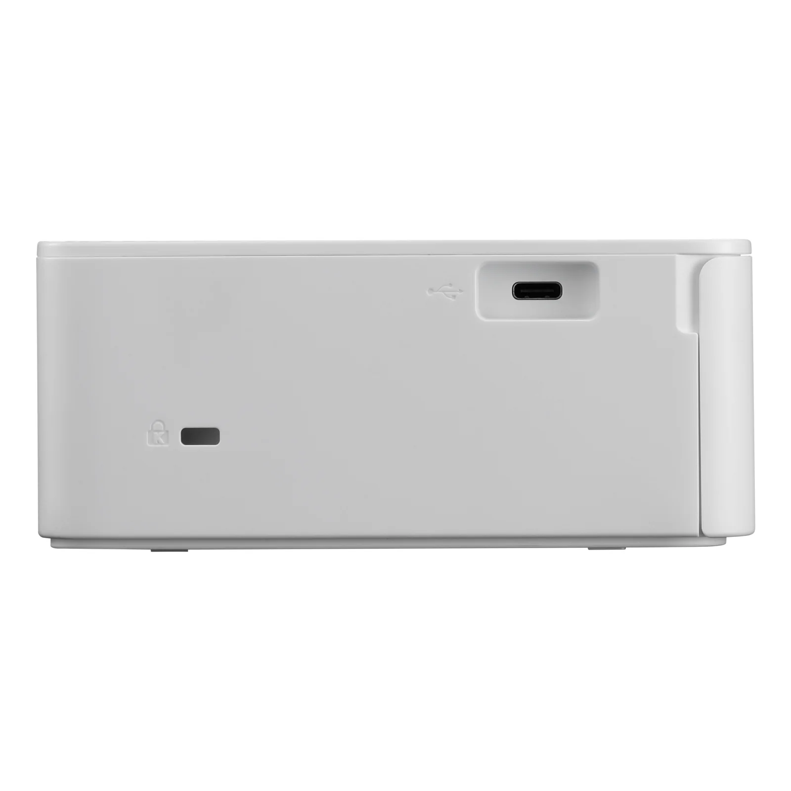Vue de profil de la SELPHY CP1500 avec port USB-C et fente Kensington antivol