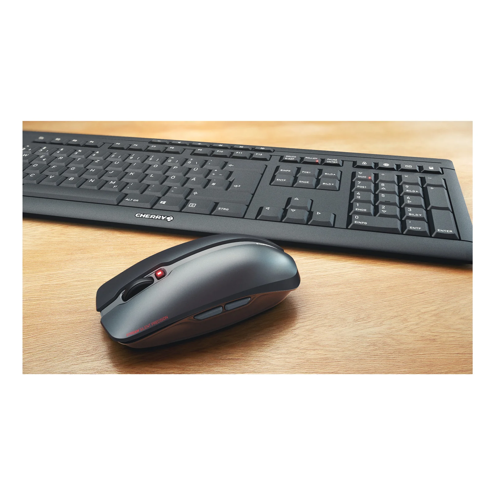 CHERRY Stream Desktop Recharge clavier Souris incluse Universel RF sans fil Noir