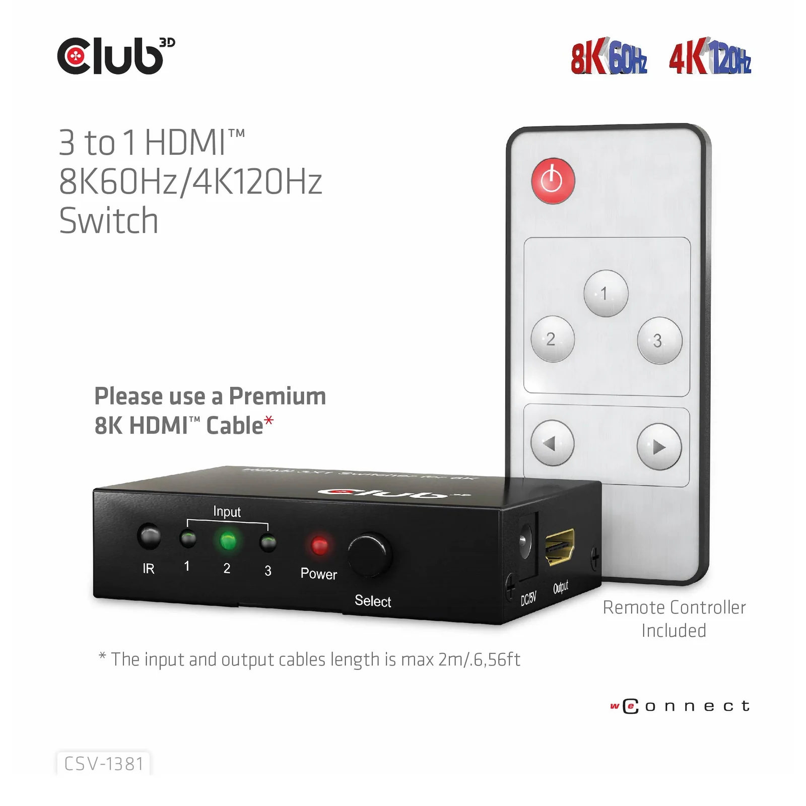 CLUB3D 3 to 1 HDMI 8K60Hz Switch commutateur écran, clavier et souris Noir