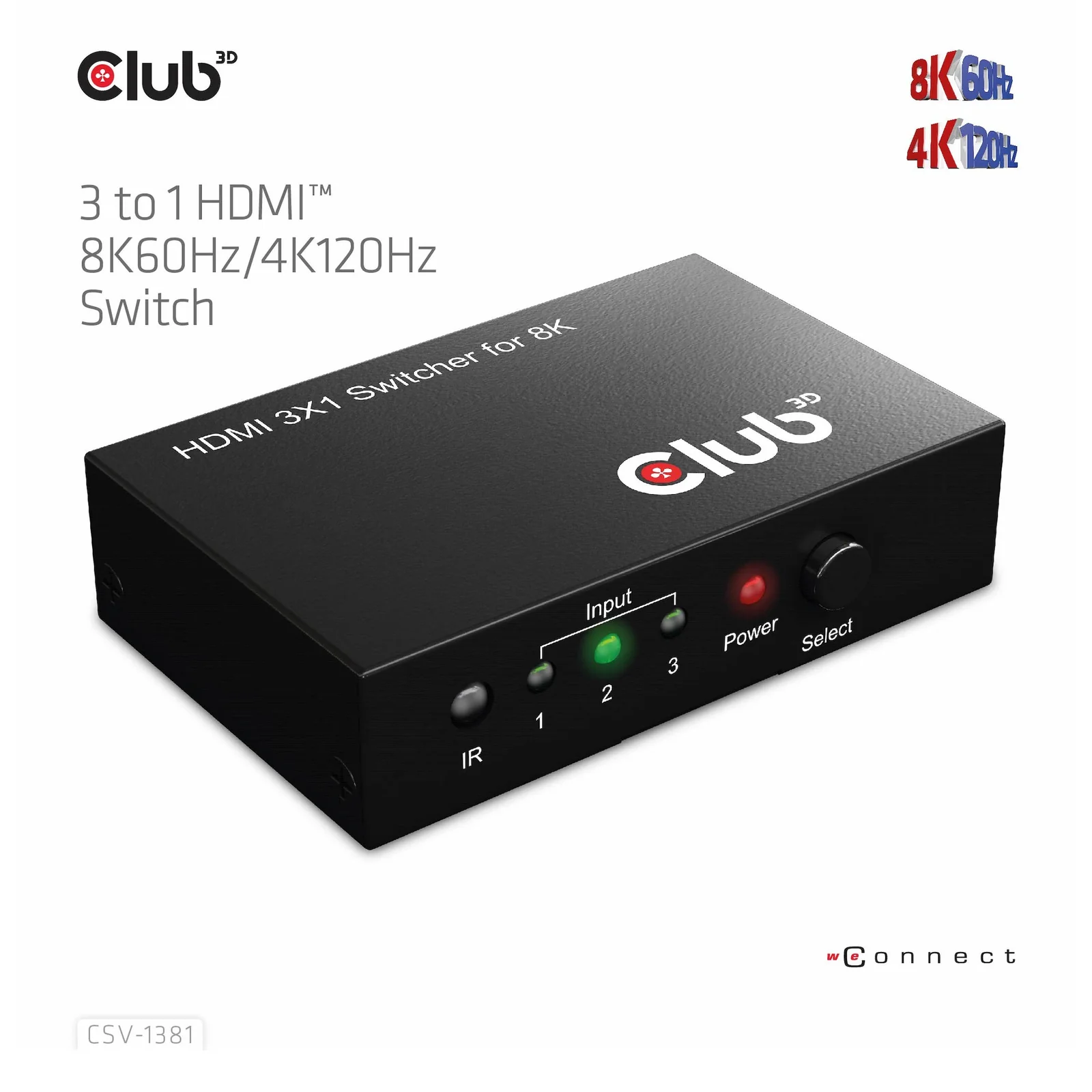 CLUB3D 3 to 1 HDMI 8K60Hz Switch commutateur écran, clavier et souris Noir