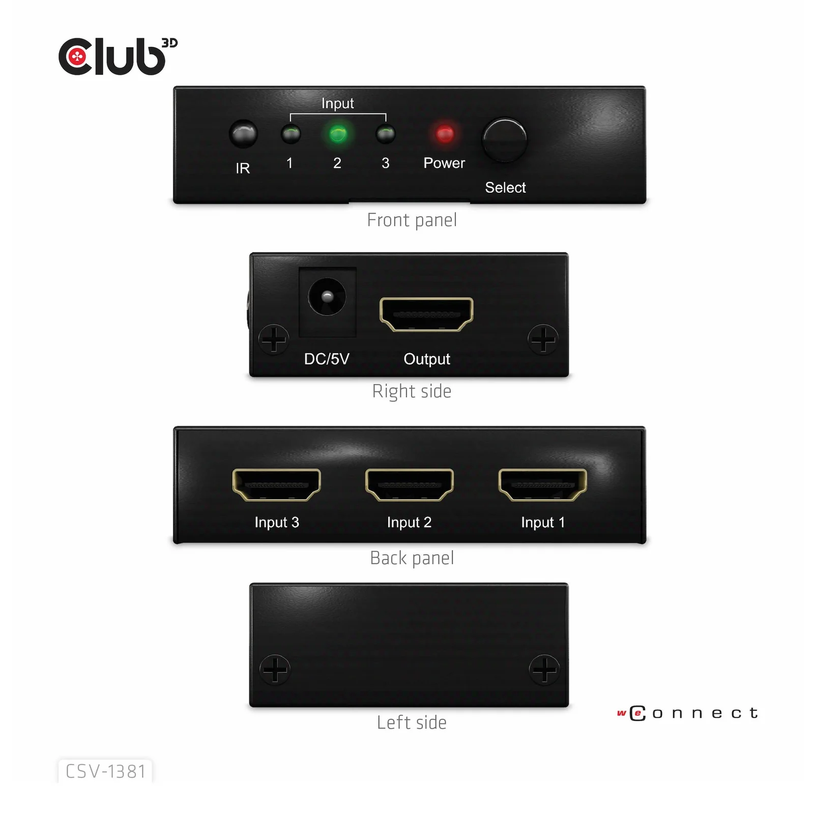 CLUB3D 3 to 1 HDMI 8K60Hz Switch commutateur écran, clavier et souris Noir