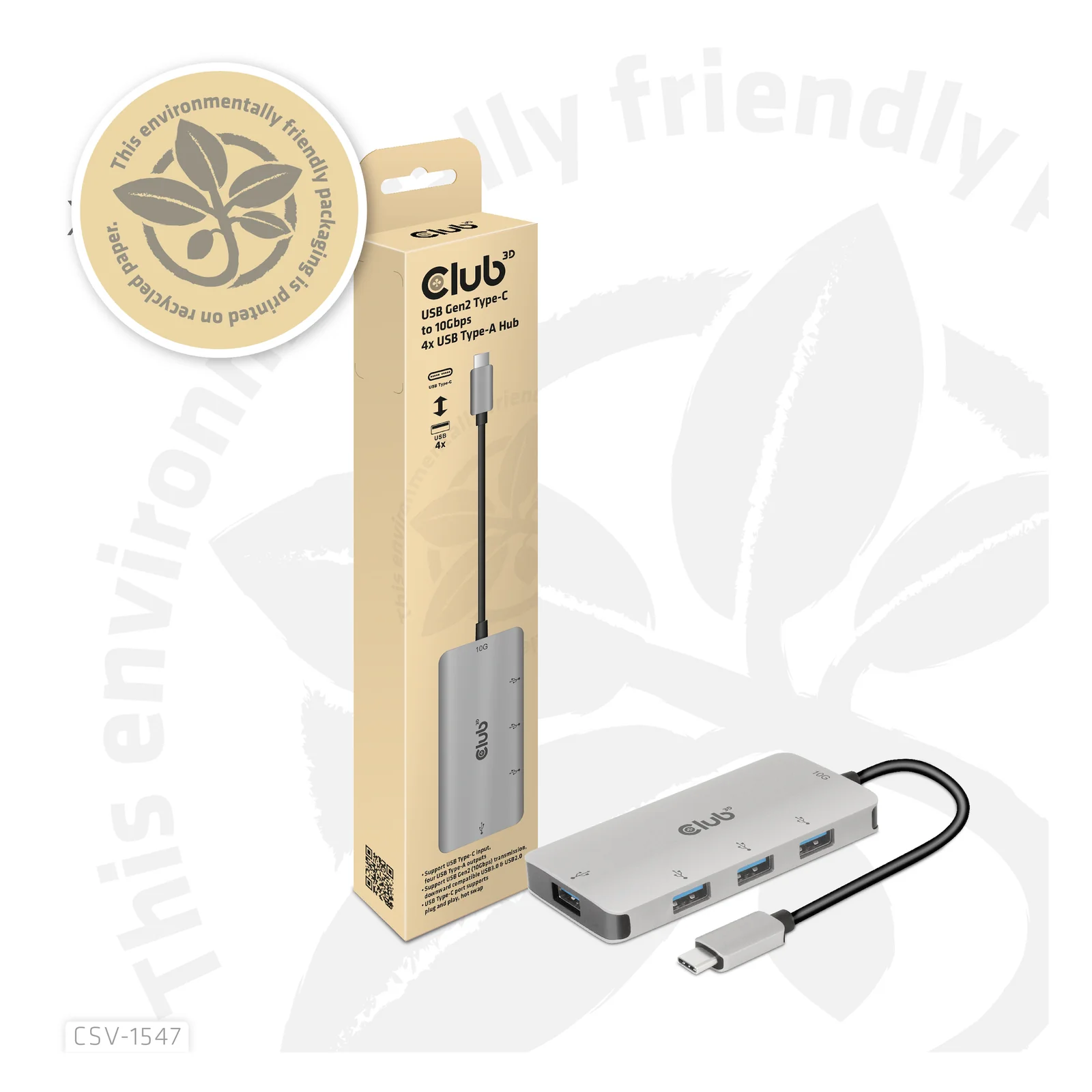 CLUB3D 4-Port USB-A Hub for USB-C – 10Gbps Fast Transfer