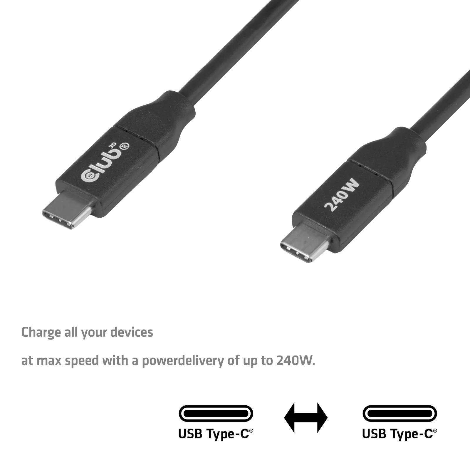 CLUB3D Câble USB-C® sécurisé 240 W sans transmission de données, 2 m / 6,56 pi