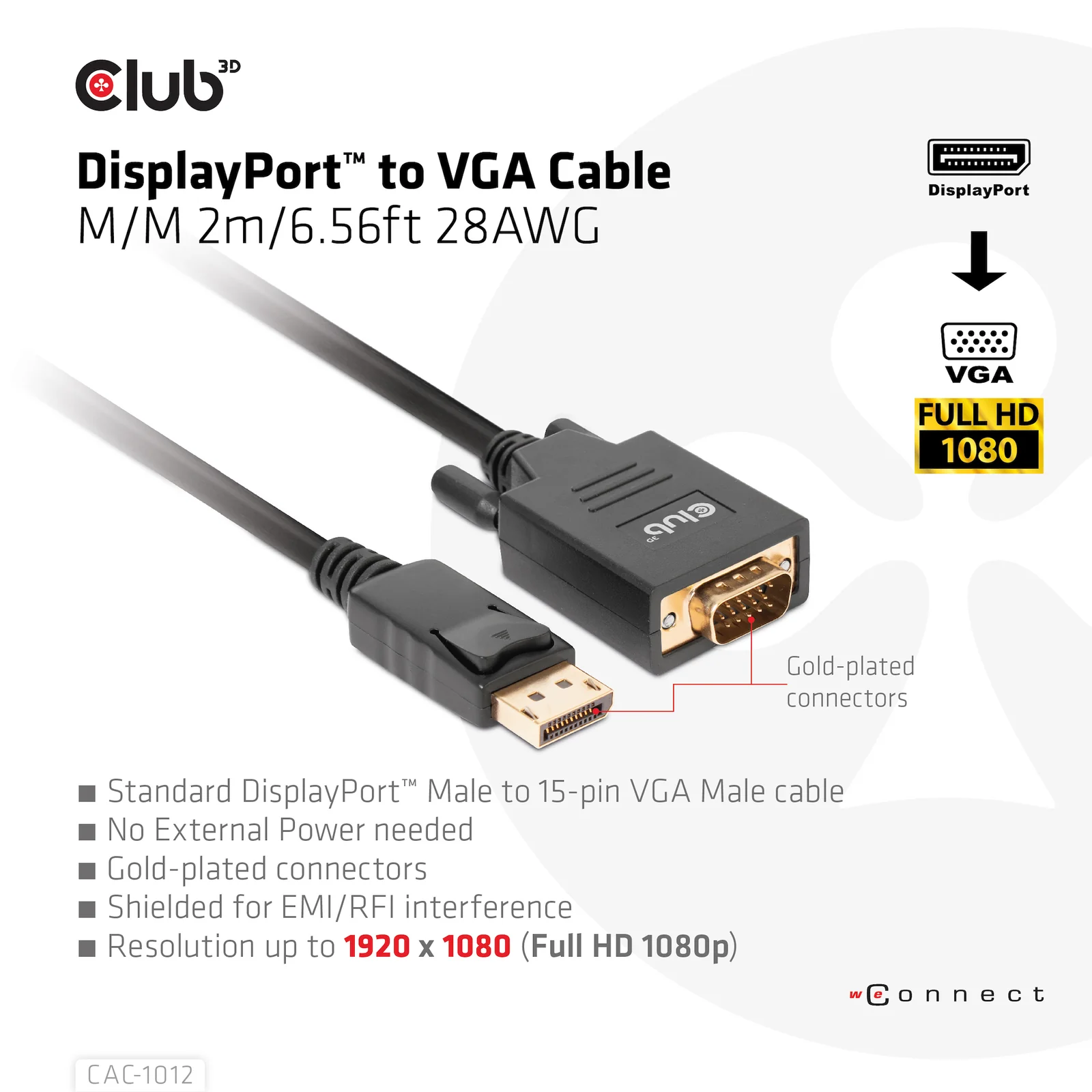 CLUB3D CAC-1012 câble vidéo et adaptateur 2 m DisplayPort VGA (D-Sub) Noir