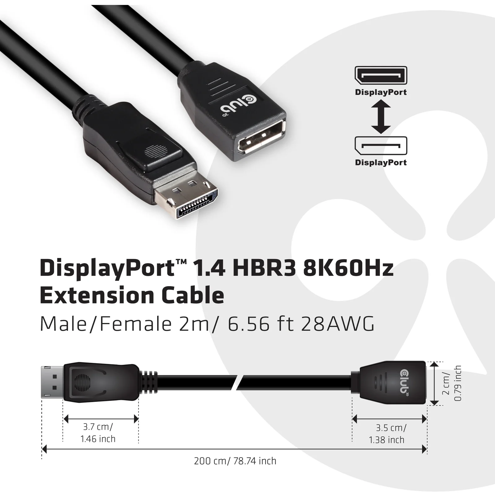 CLUB3D CAC-1022 câble vidéo et adaptateur 2 m Displayport 1.4 Noir