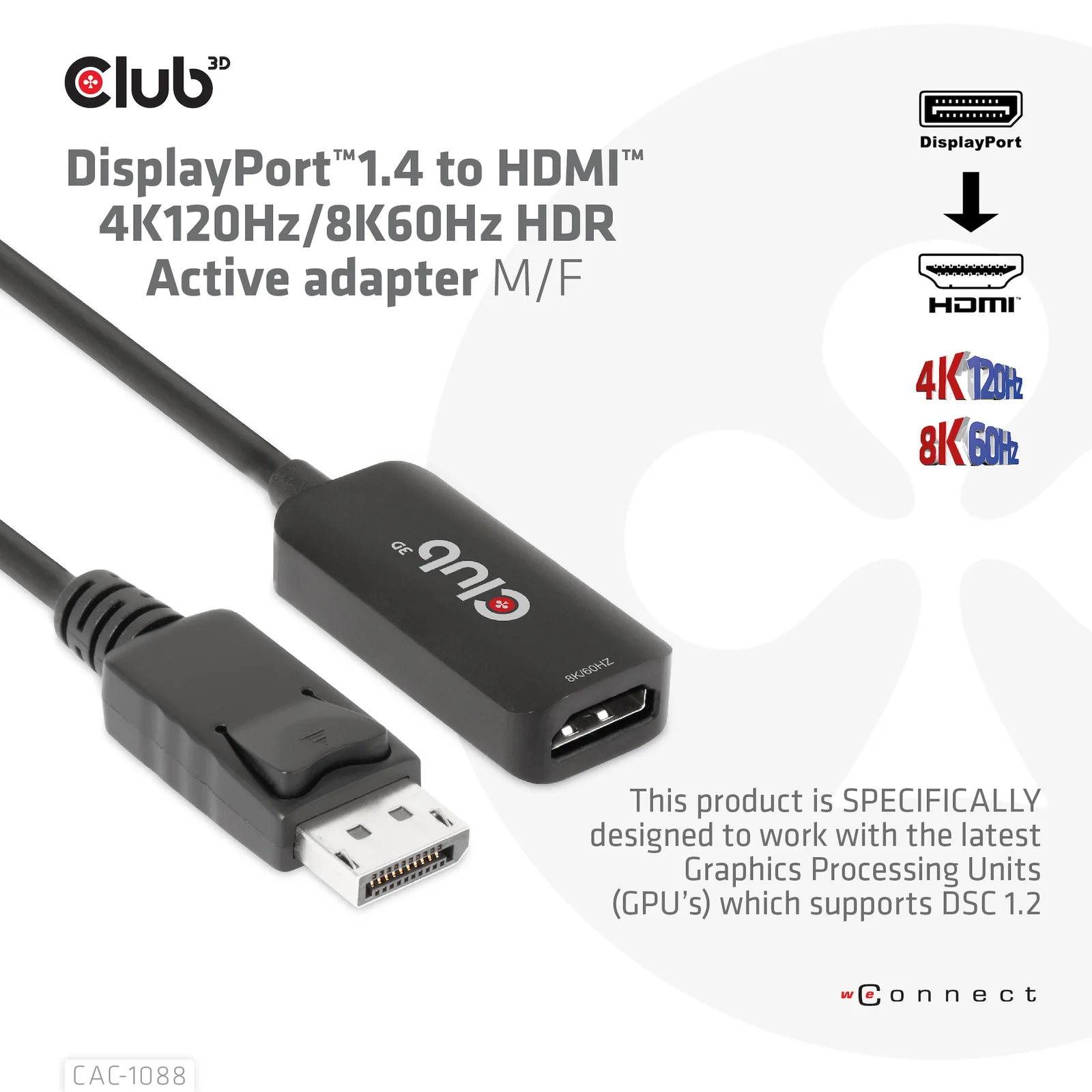 CLUB3D CAC-1088 câble vidéo et adaptateur 0,21 m DisplayPort HDMI Noir