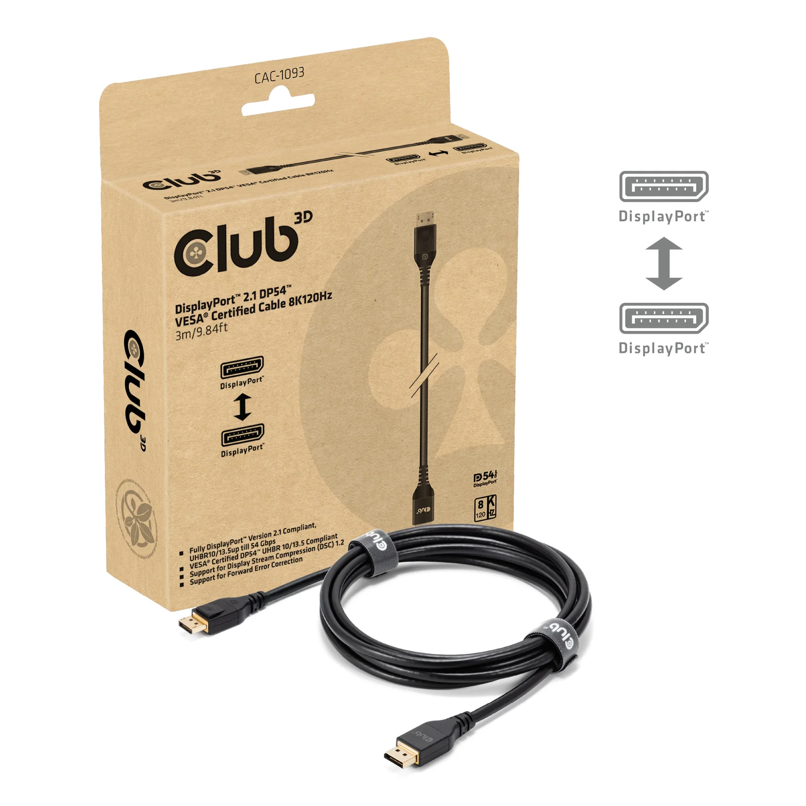 CLUB3D CAC-1093 câble DisplayPort 3 m Noir