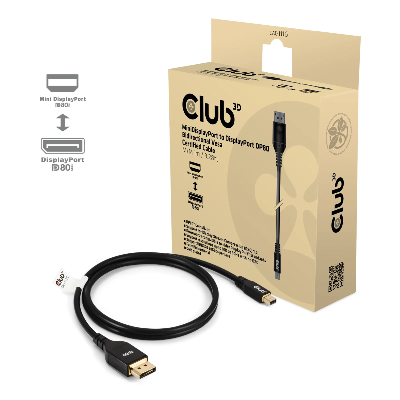 CLUB3D CAC-1116 câble DisplayPort 1 m Mini DisplayPort Noir