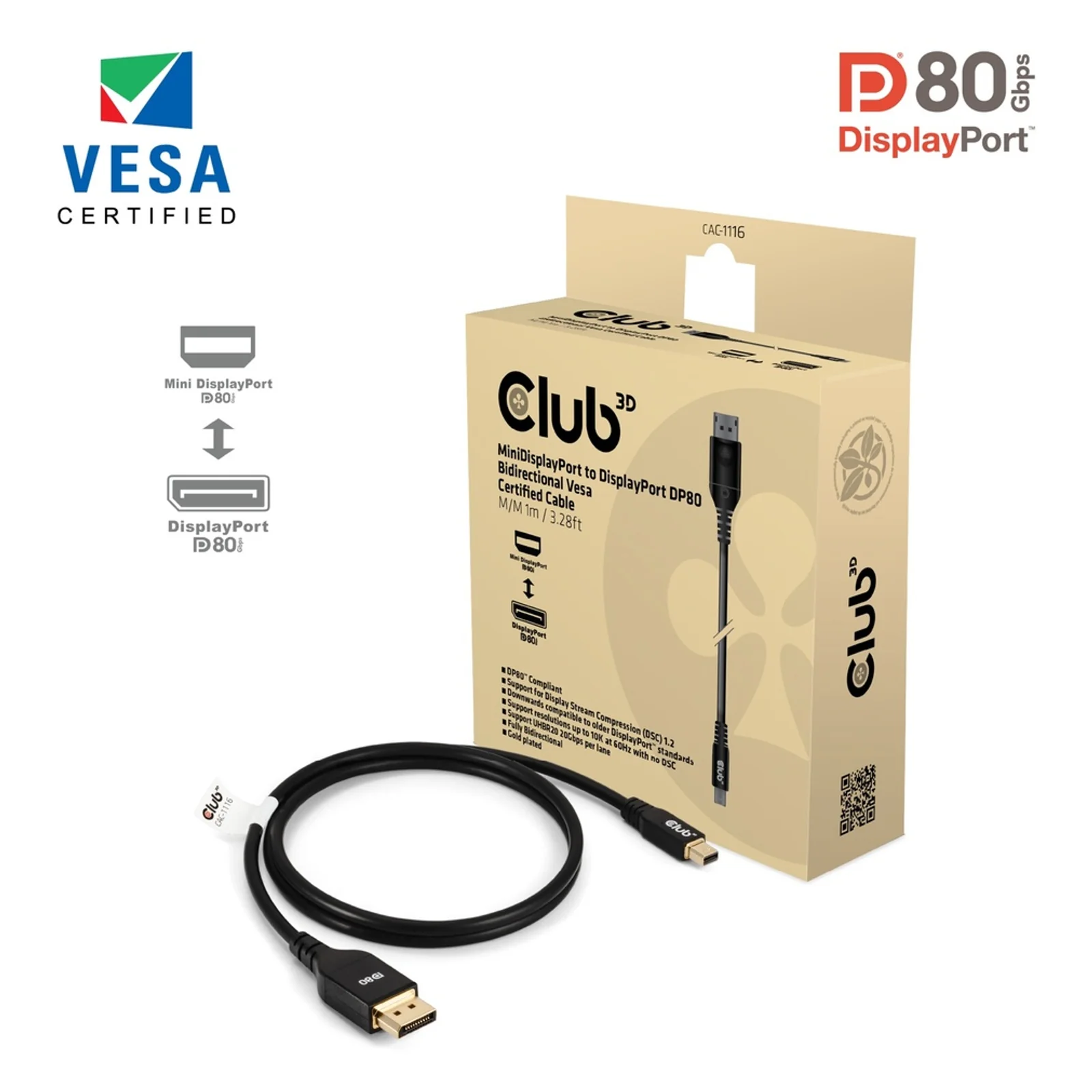 CLUB3D CAC-1116 câble DisplayPort 1 m Mini DisplayPort Noir