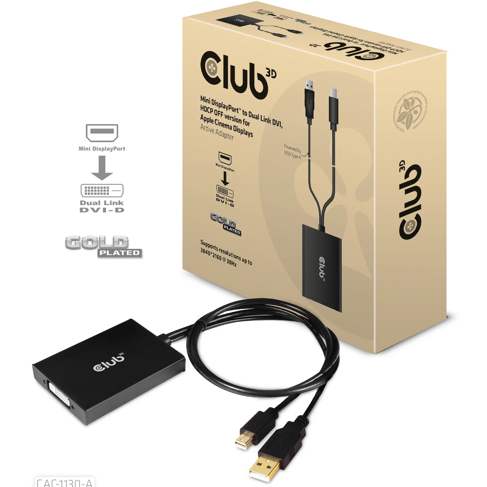 CLUB3D CAC-1130-A câble vidéo et adaptateur 0,6 m DVI-D Mini DisplayPort + USB Type-A Noir