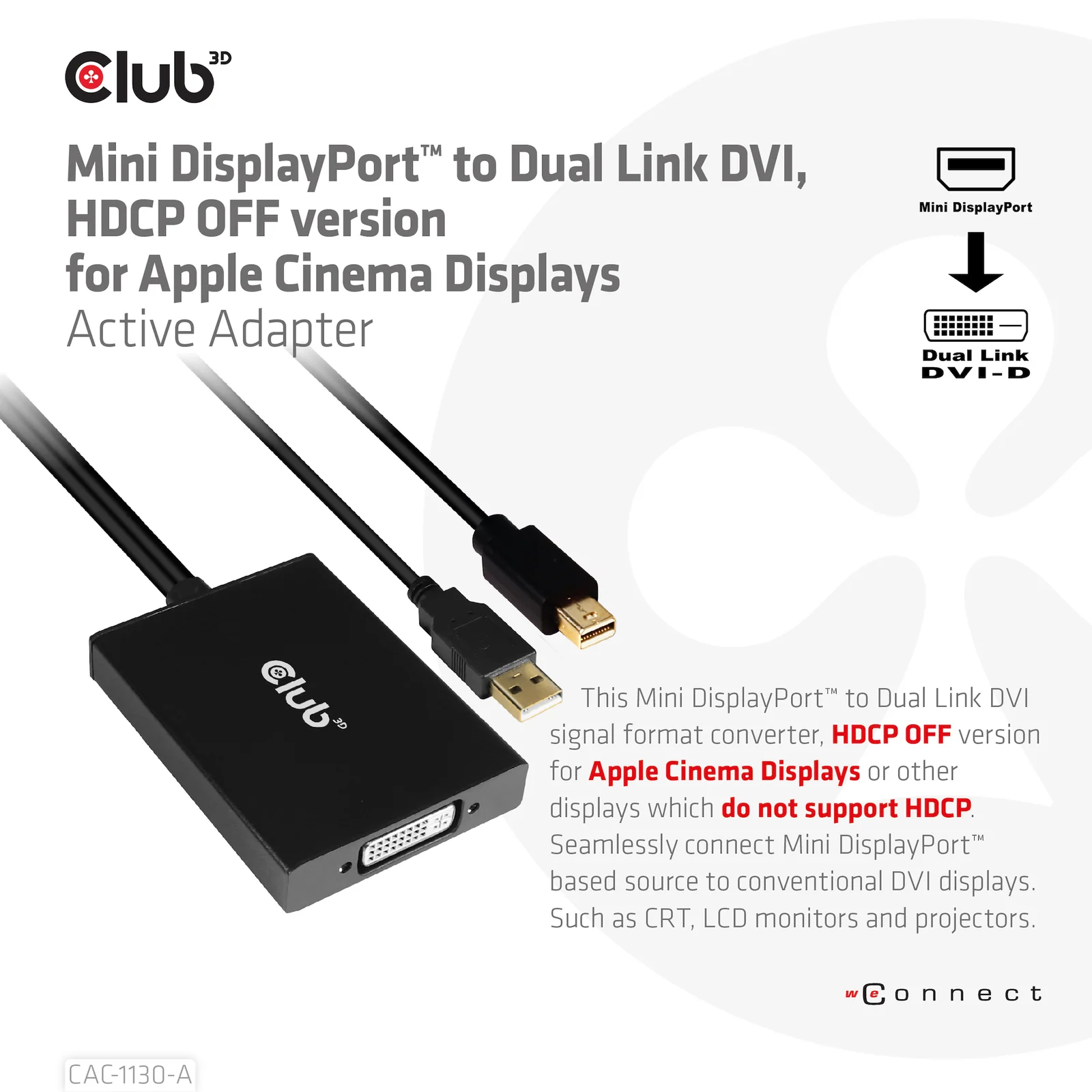 CLUB3D CAC-1130-A câble vidéo et adaptateur 0,6 m DVI-D Mini DisplayPort + USB Type-A Noir