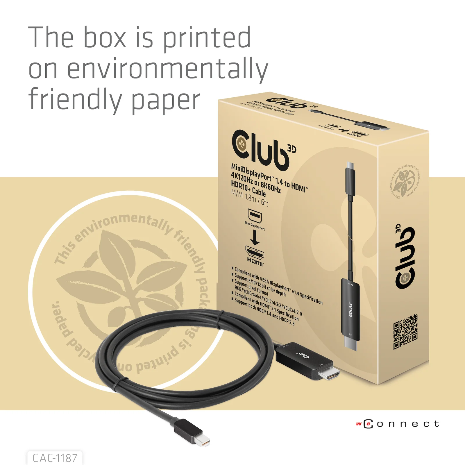 CLUB3D CAC-1187 câble vidéo et adaptateur 1,8 m Mini DisplayPort HDMI Noir