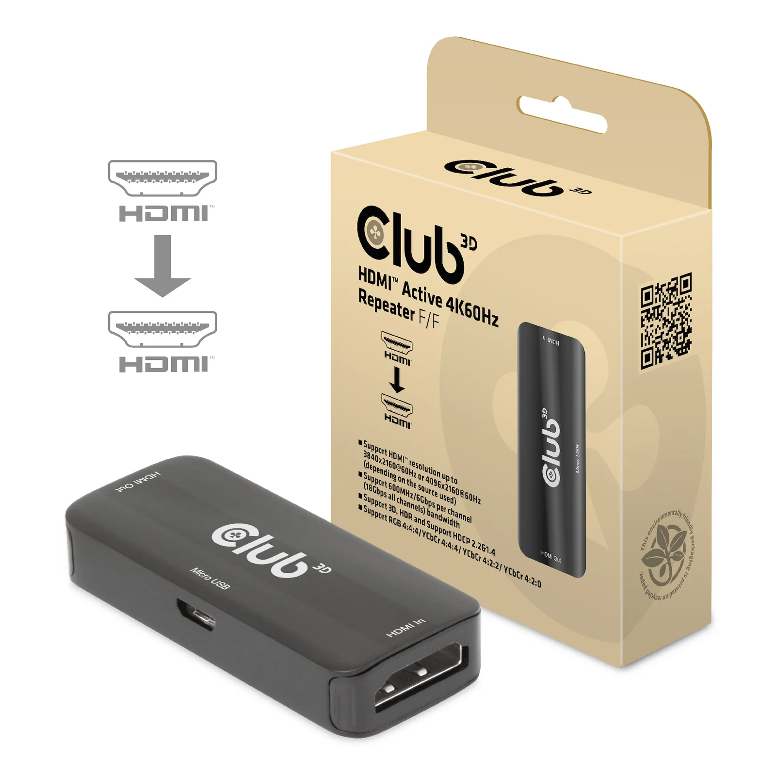 CLUB3D CAC-1307 extension audio/video Répéteur AV Noir