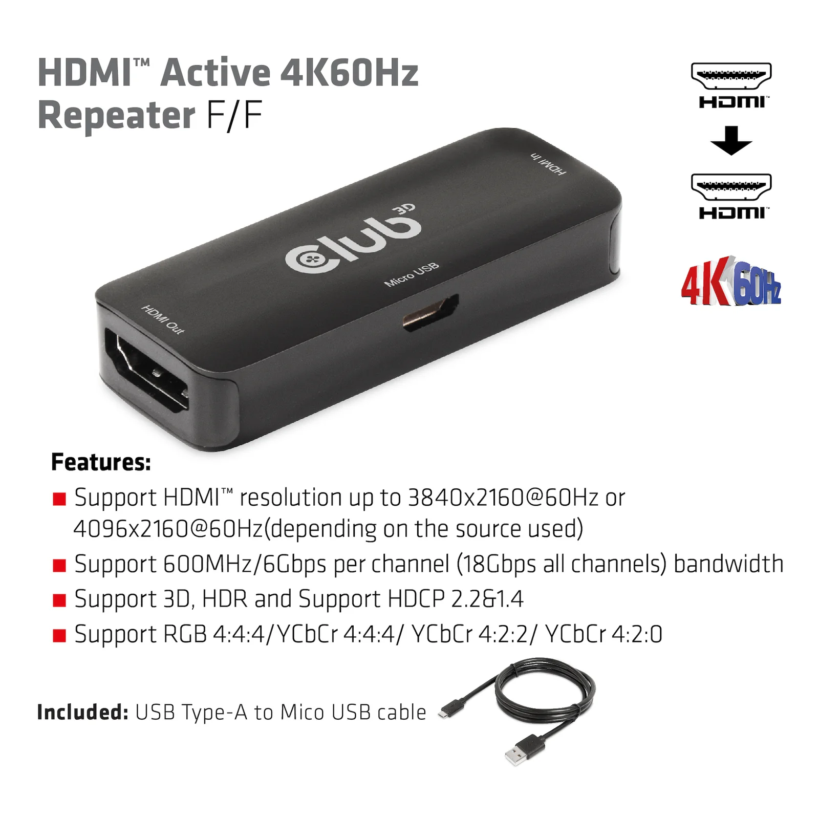 CLUB3D CAC-1307 extension audio/video Répéteur AV Noir
