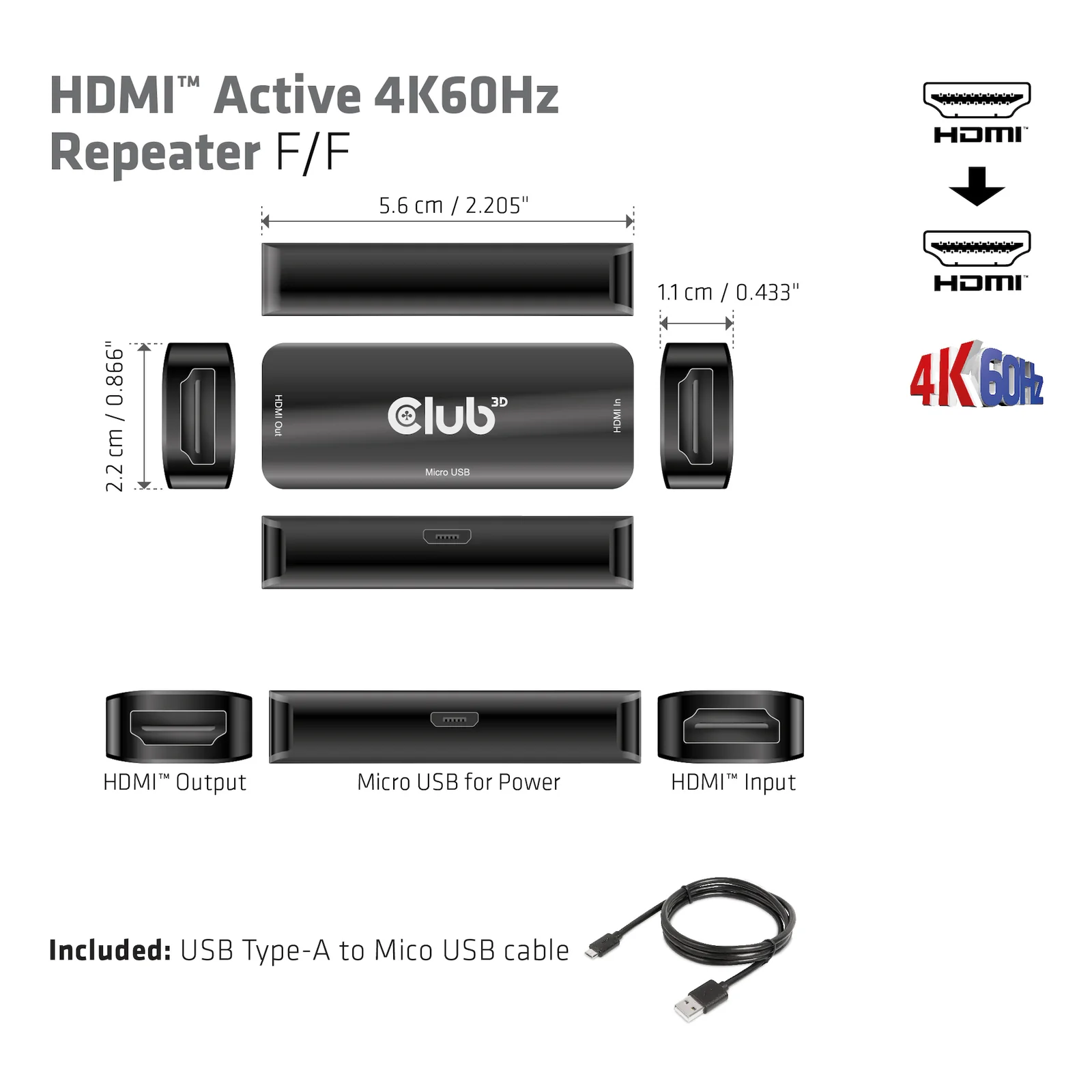 CLUB3D CAC-1307 extension audio/video Répéteur AV Noir