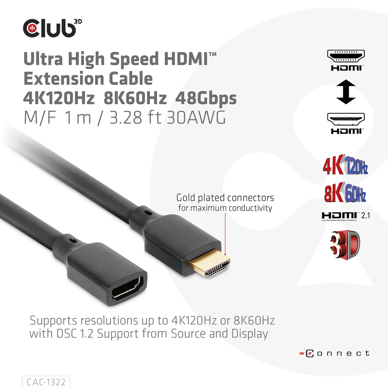 CLUB3D CAC-1322 câble HDMI 1 m HDMI Type A (Standard) Noir