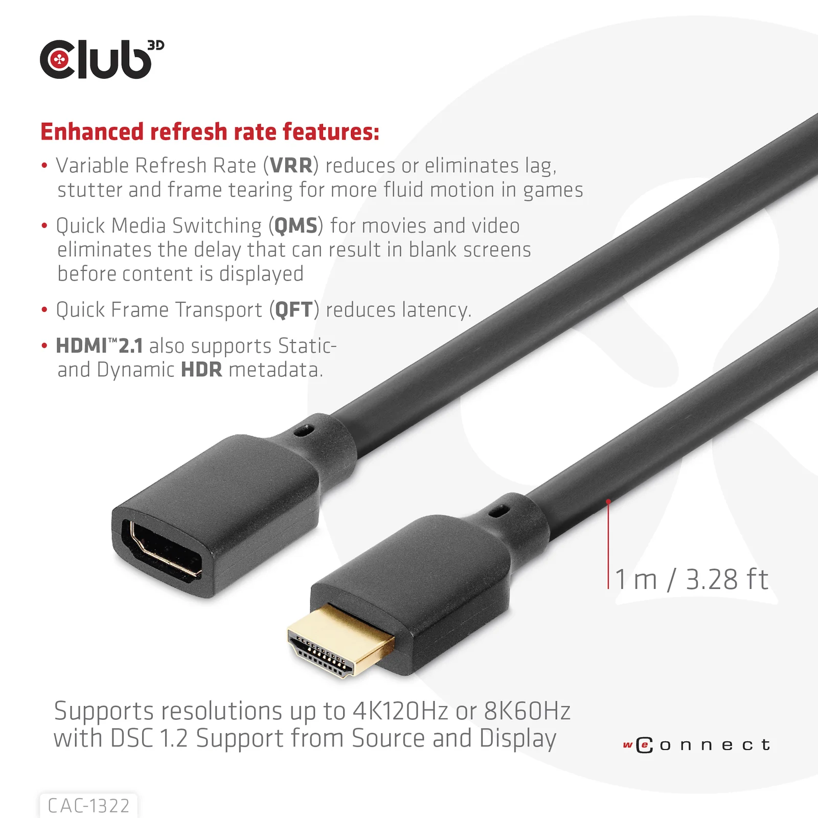 CLUB3D CAC-1322 câble HDMI 1 m HDMI Type A (Standard) Noir