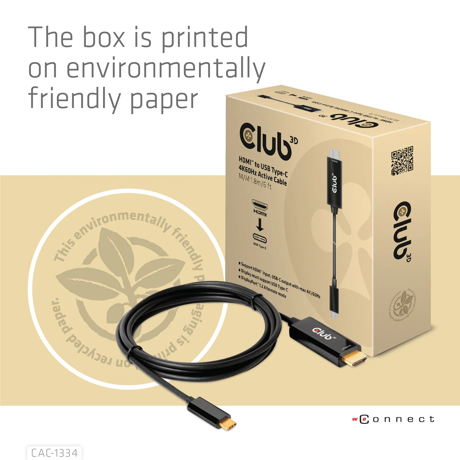 CLUB3D CAC-1334 câble vidéo et adaptateur 1,8 m HDMI Type A (Standard) USB Type-C Noir