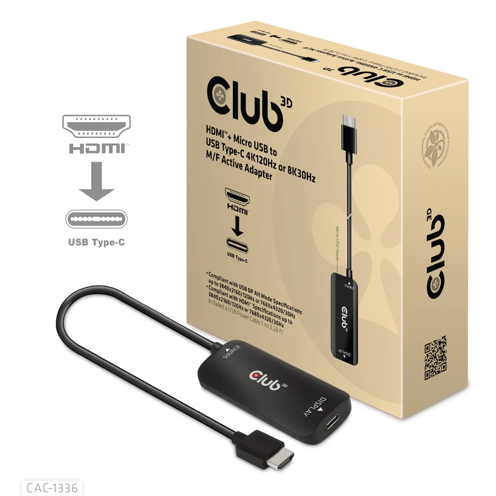 CLUB3D CAC-1336 câble vidéo et adaptateur 1 m HDMI + USB USB Type-C Noir