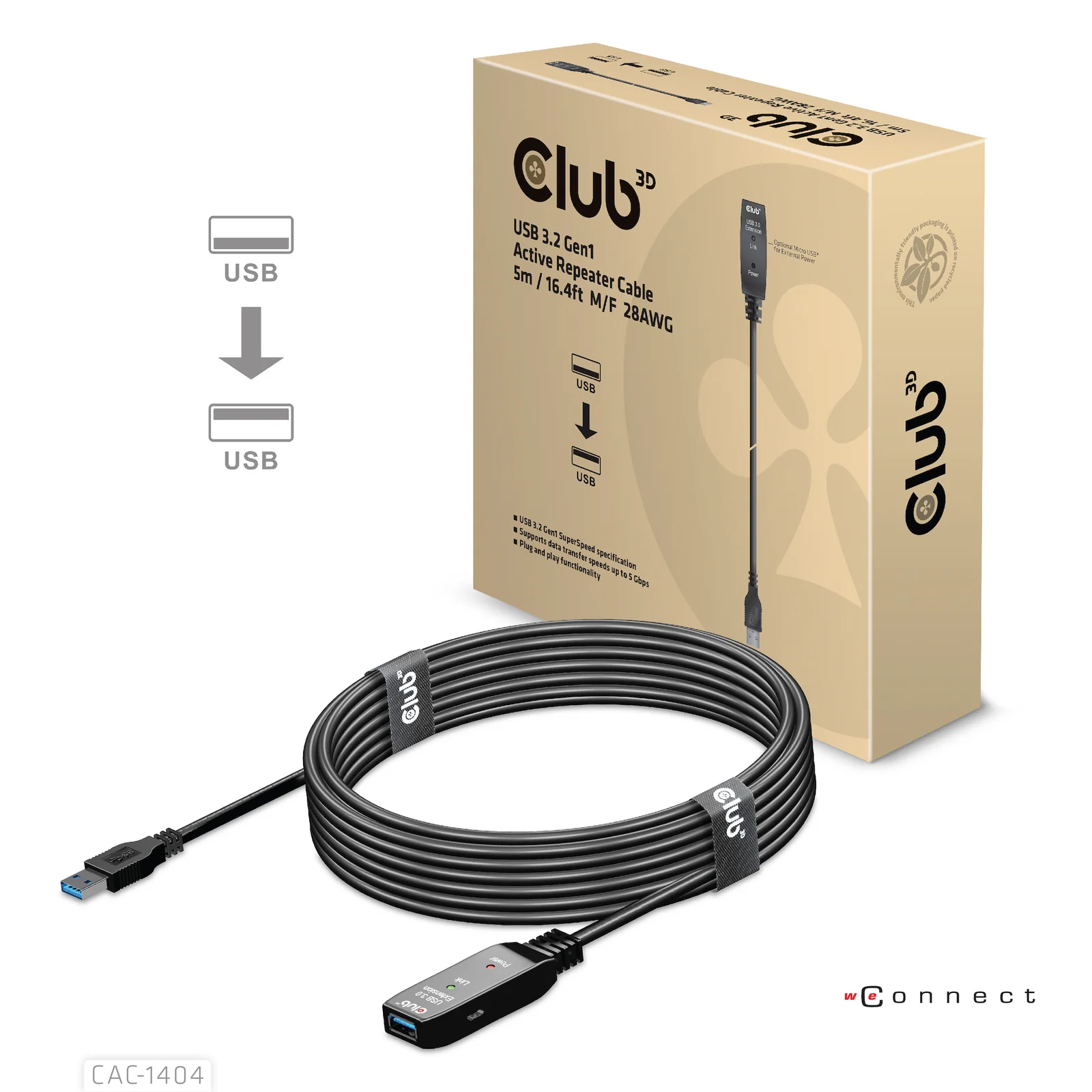 CLUB3D CAC-1404 câble USB USB 3.2 Gen 1 (3.1 Gen 1) 5 m USB A 5 Gbit/s Noir