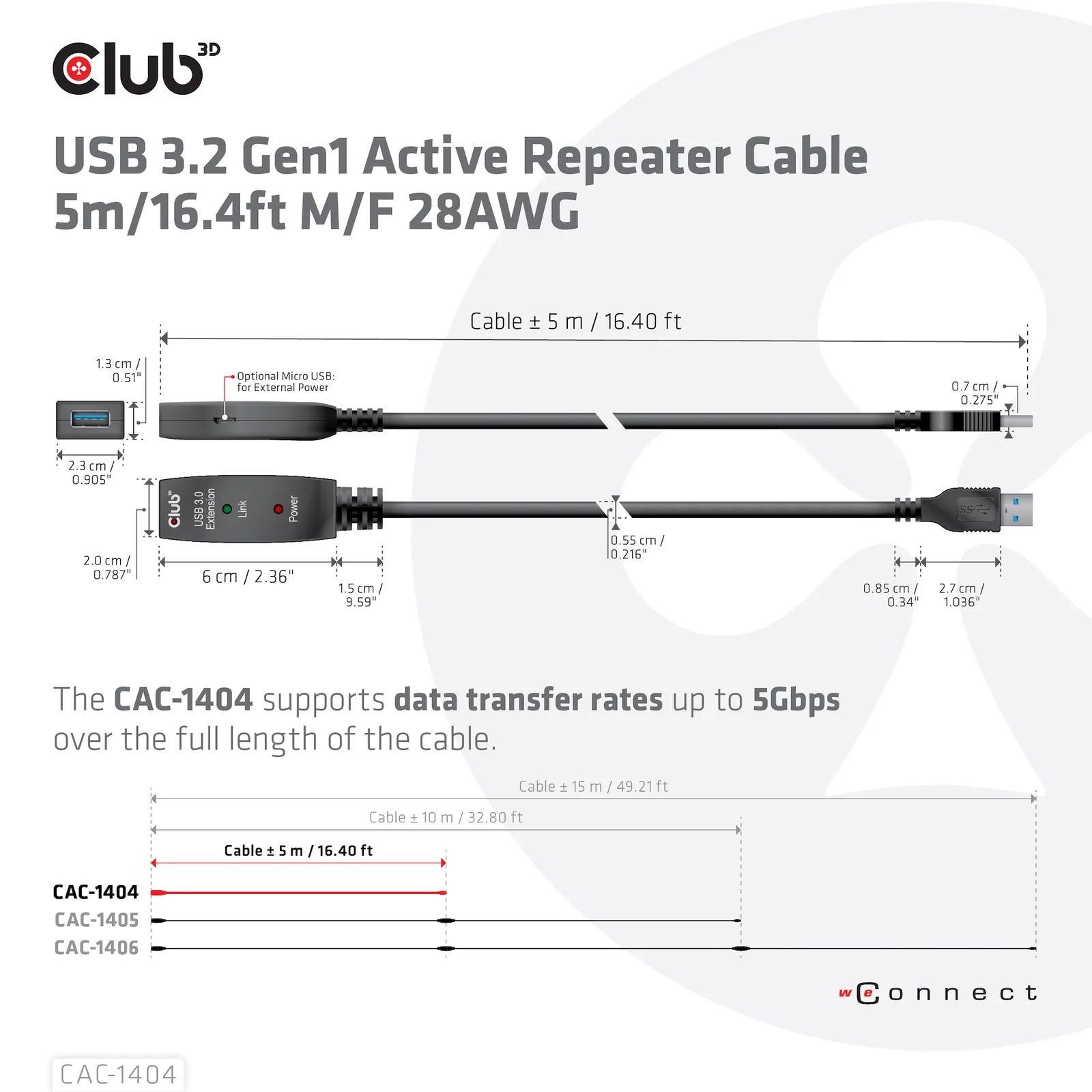 CLUB3D CAC-1404 câble USB USB 3.2 Gen 1 (3.1 Gen 1) 5 m USB A 5 Gbit/s Noir