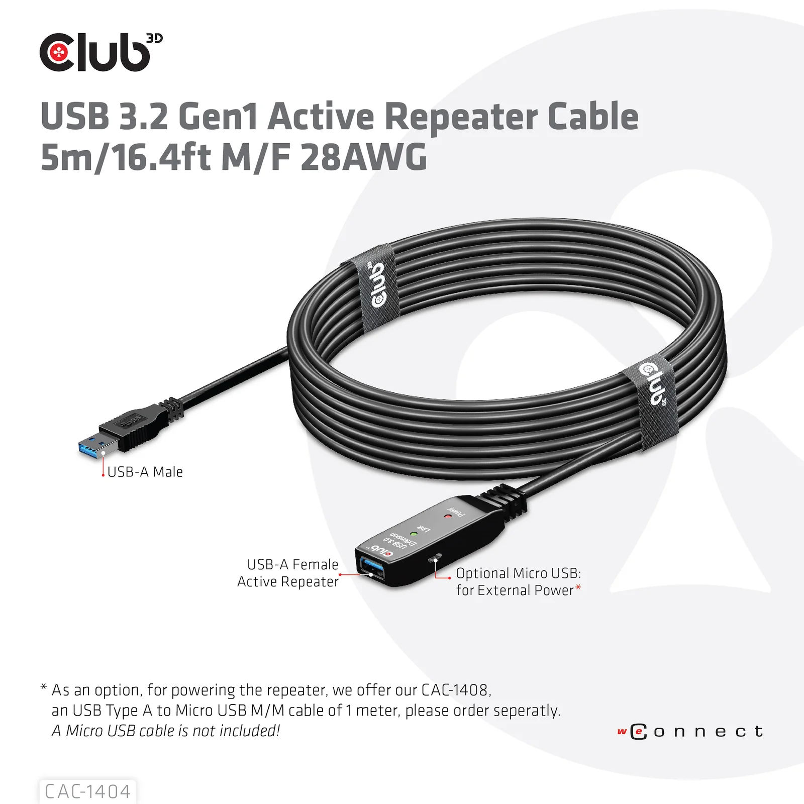 CLUB3D CAC-1404 câble USB USB 3.2 Gen 1 (3.1 Gen 1) 5 m USB A 5 Gbit/s Noir