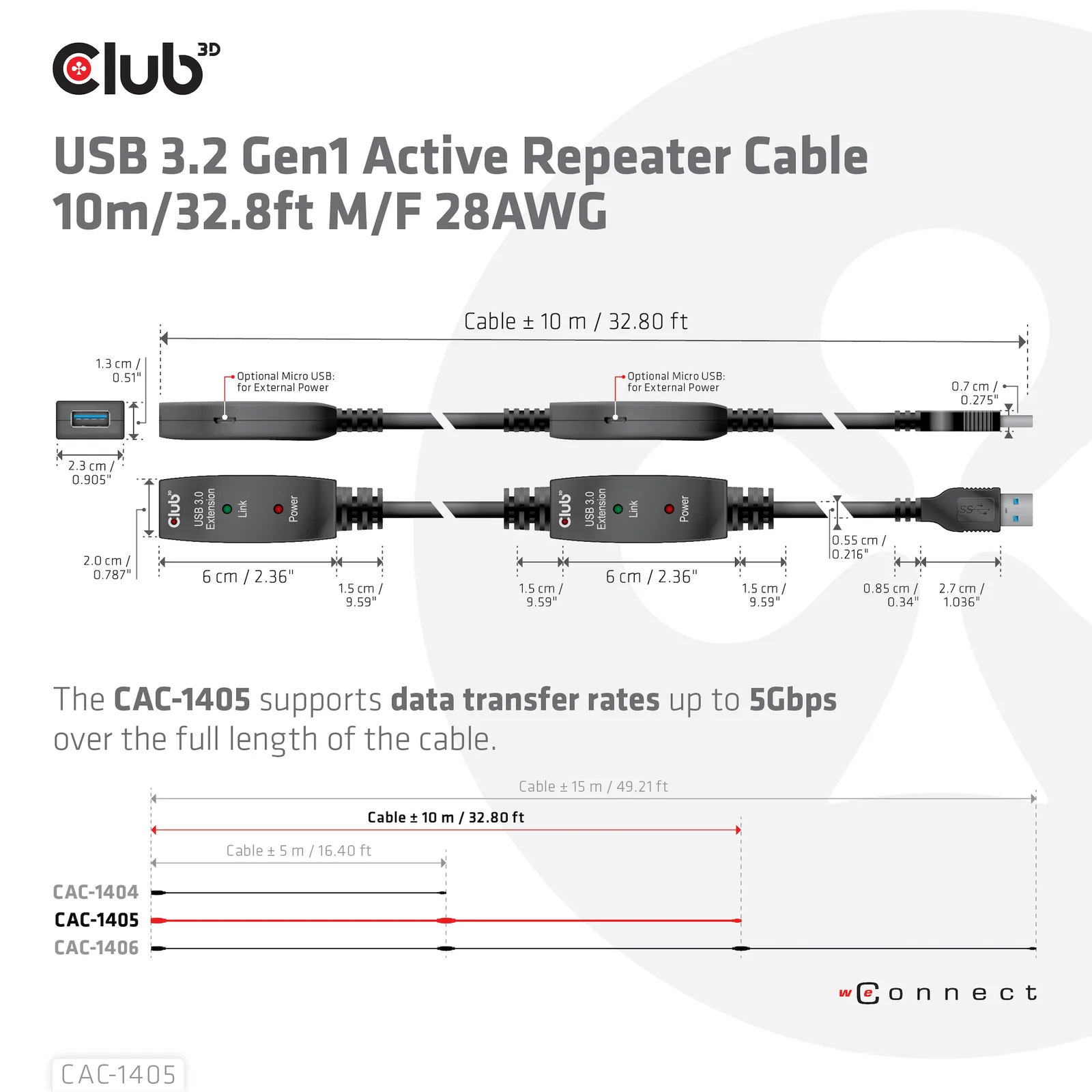 CLUB3D CAC-1405 câble USB USB 3.2 Gen 2 (3.1 Gen 2) 10 m USB A 5 Gbit/s Noir