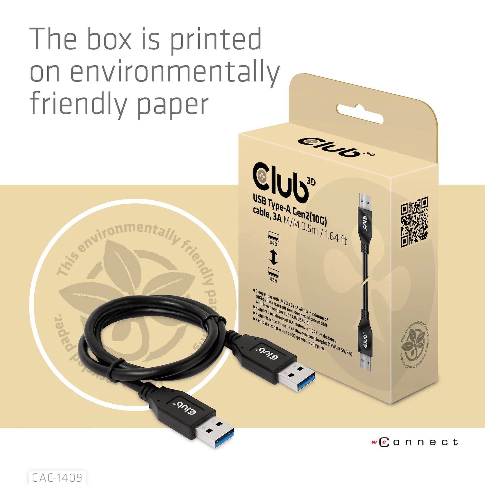 CLUB3D CAC-1409 câble USB USB 3.2 Gen 2 (3.1 Gen 2) 0,5 m USB A 10 Gbit/s 15 W Noir