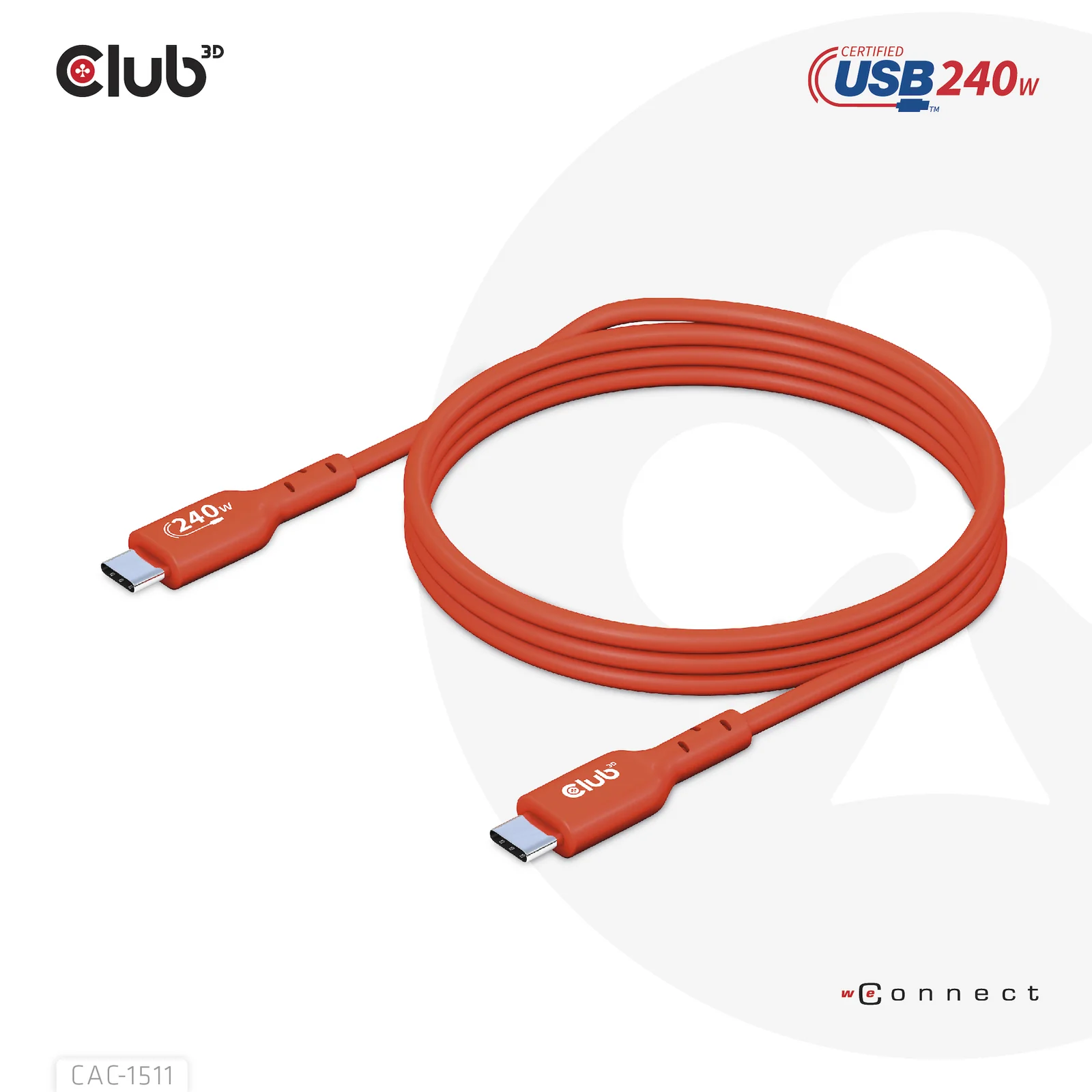 CLUB3D CAC-1511 câble USB USB 2.0 1 m USB C 0,48 Gbit/s 240 W Orange
