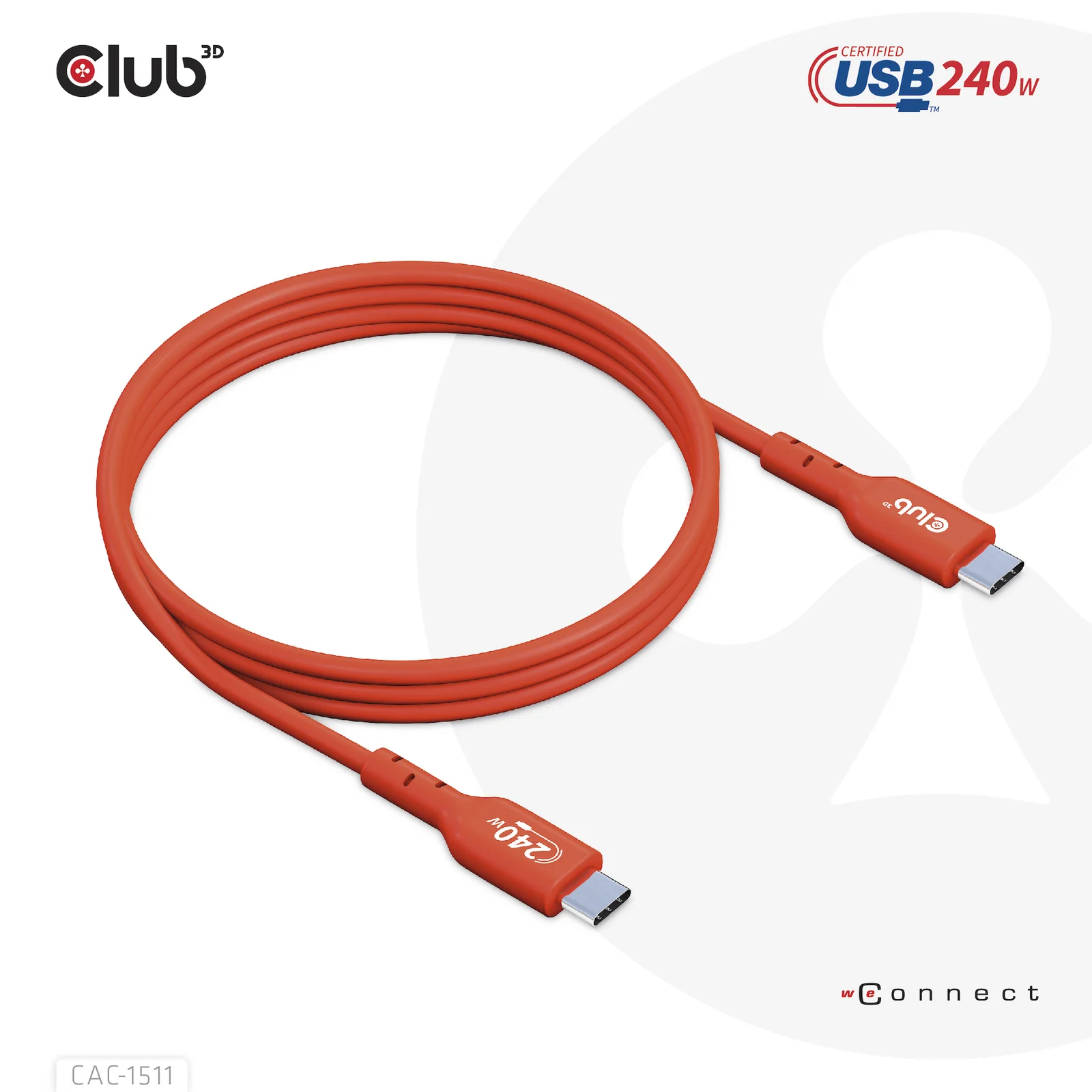 CLUB3D CAC-1511 câble USB USB 2.0 1 m USB C 0,48 Gbit/s 240 W Orange