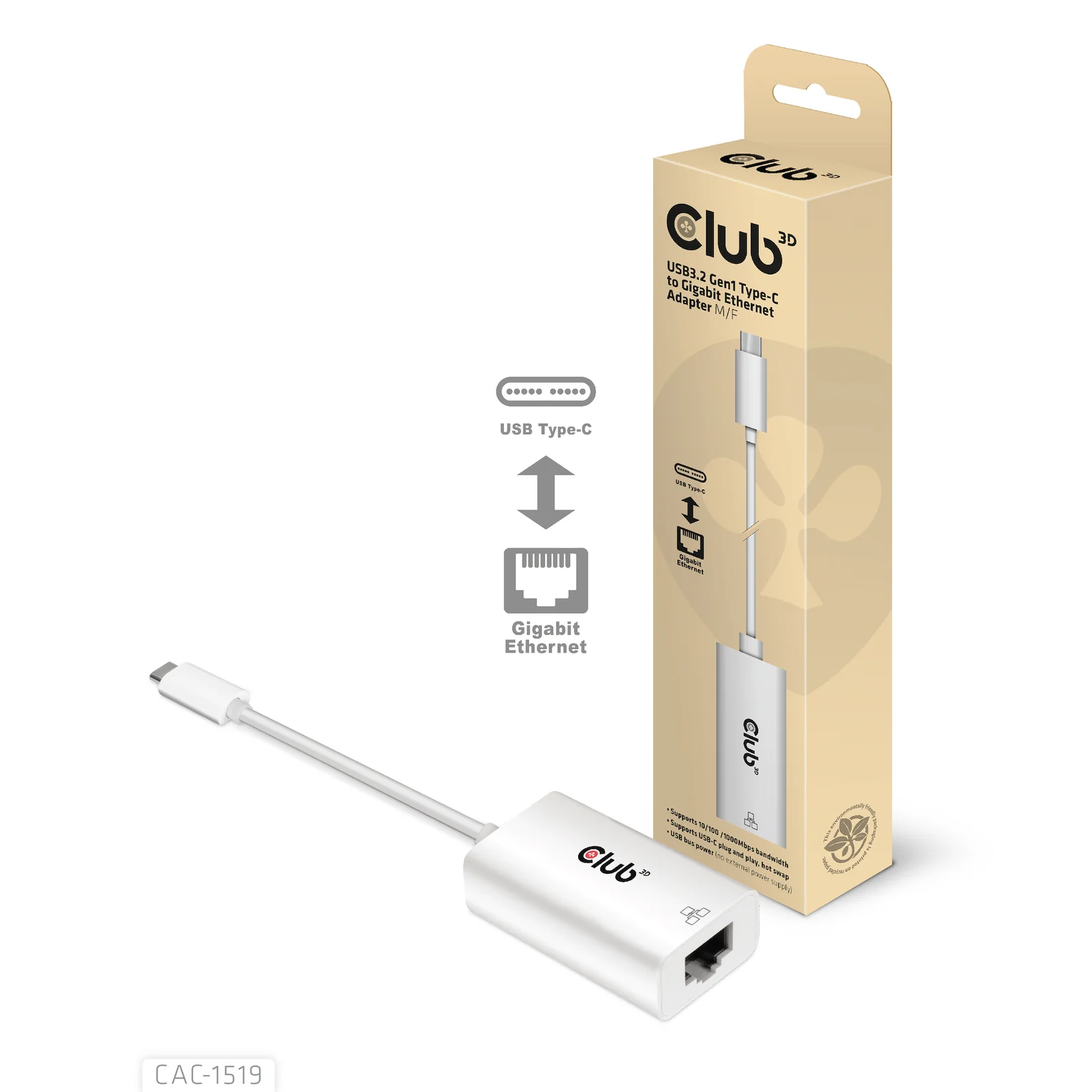 CLUB3D CAC-1519 changeur de genre de câble USB-C RJ-45 Blanc