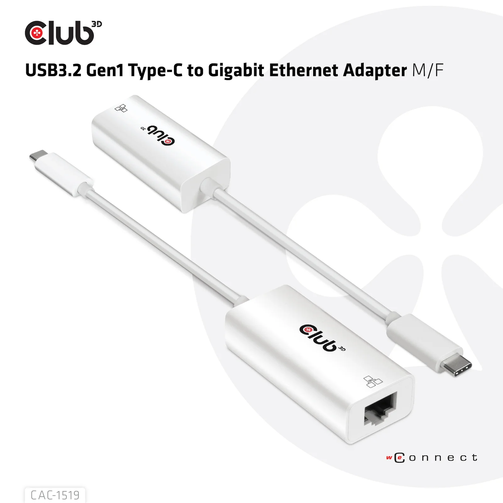 CLUB3D CAC-1519 changeur de genre de câble USB-C RJ-45 Blanc