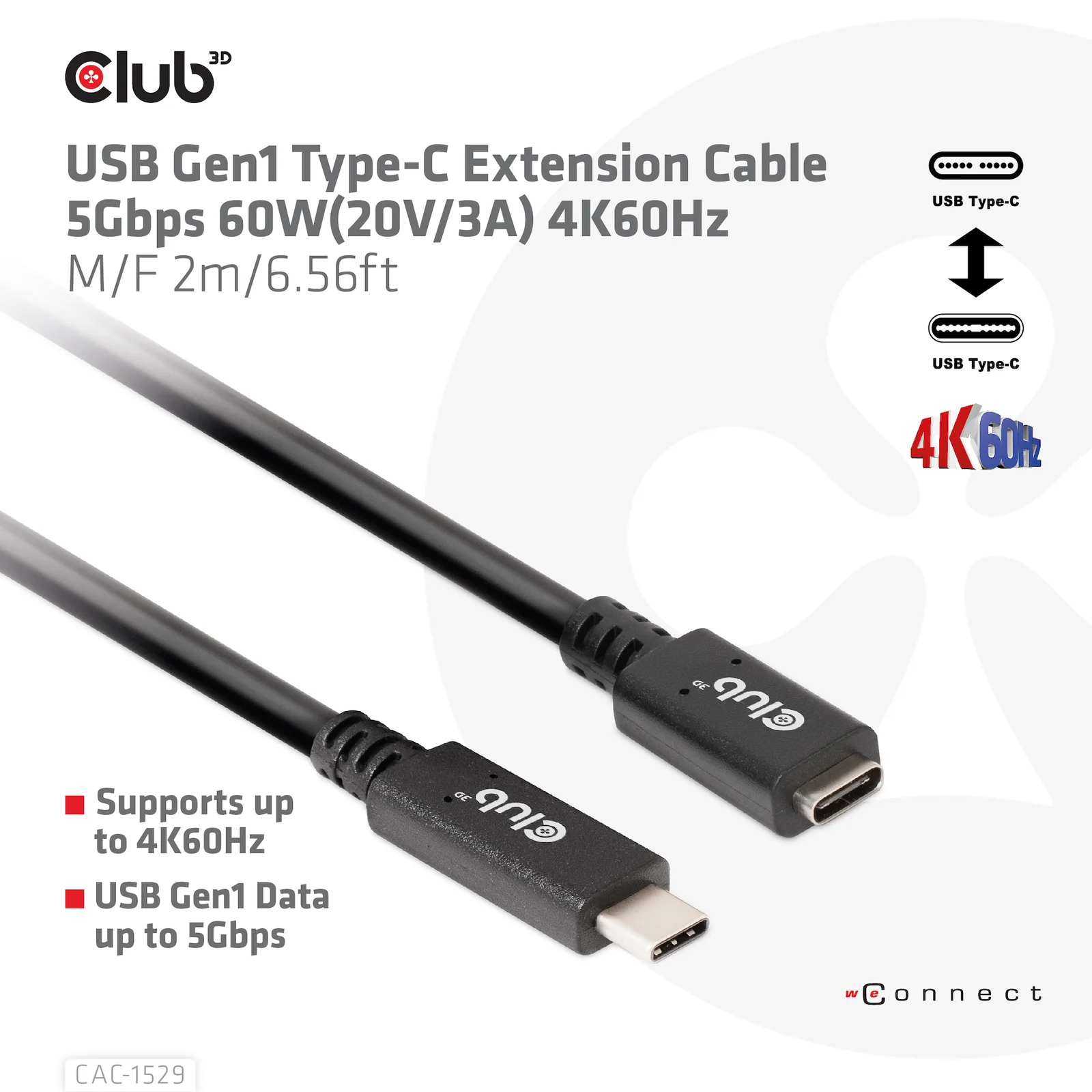 CLUB3D CAC-1529 câble USB USB 3.2 Gen 1 (3.1 Gen 1) 2 m USB C 5 Gbit/s 60 W Noir