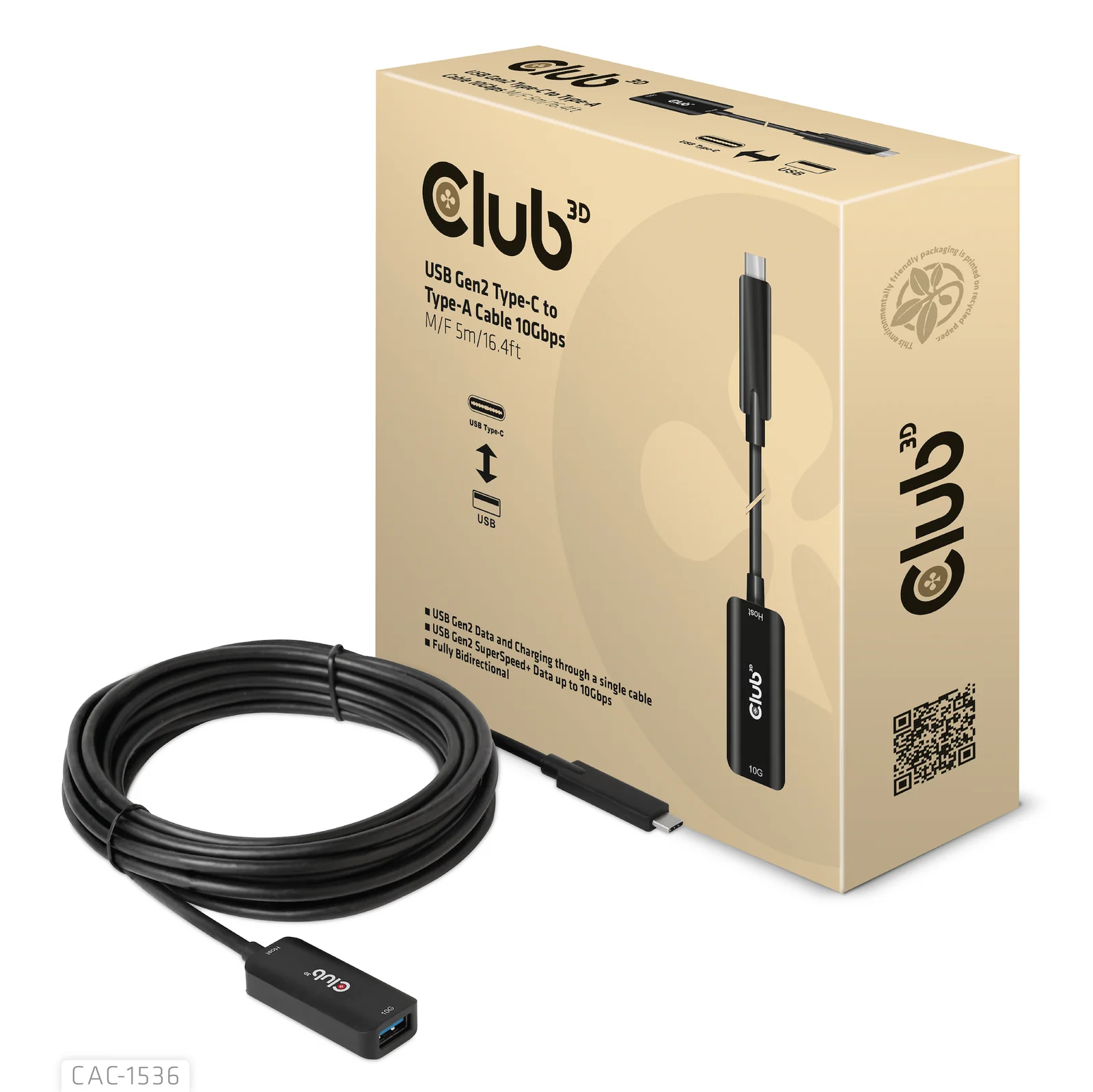 CLUB3D CAC-1536 câble USB USB 3.2 Gen 2 (3.1 Gen 2) 5 m USB C USB A 10 Gbit/s Noir