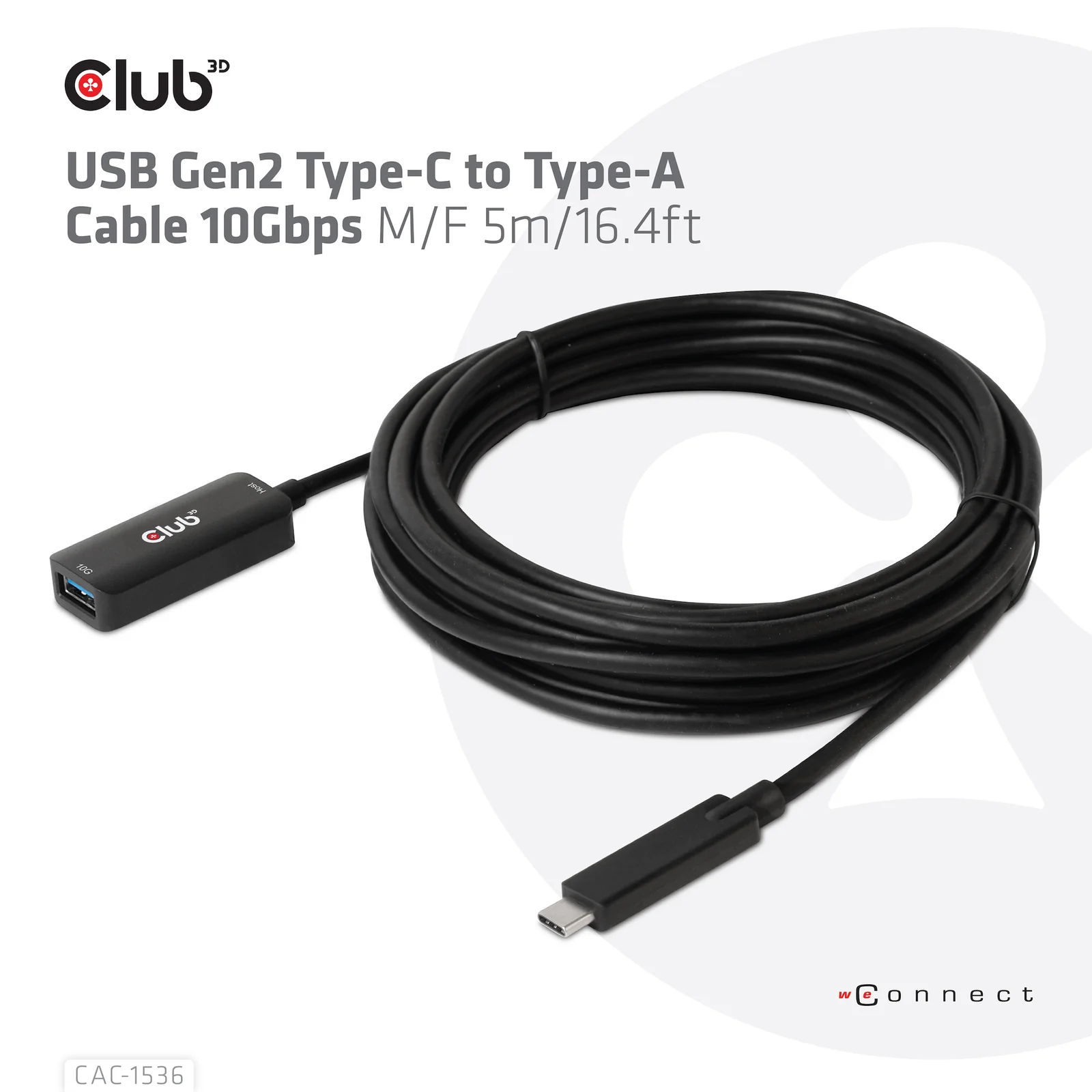 CLUB3D CAC-1536 câble USB USB 3.2 Gen 2 (3.1 Gen 2) 5 m USB C USB A 10 Gbit/s Noir